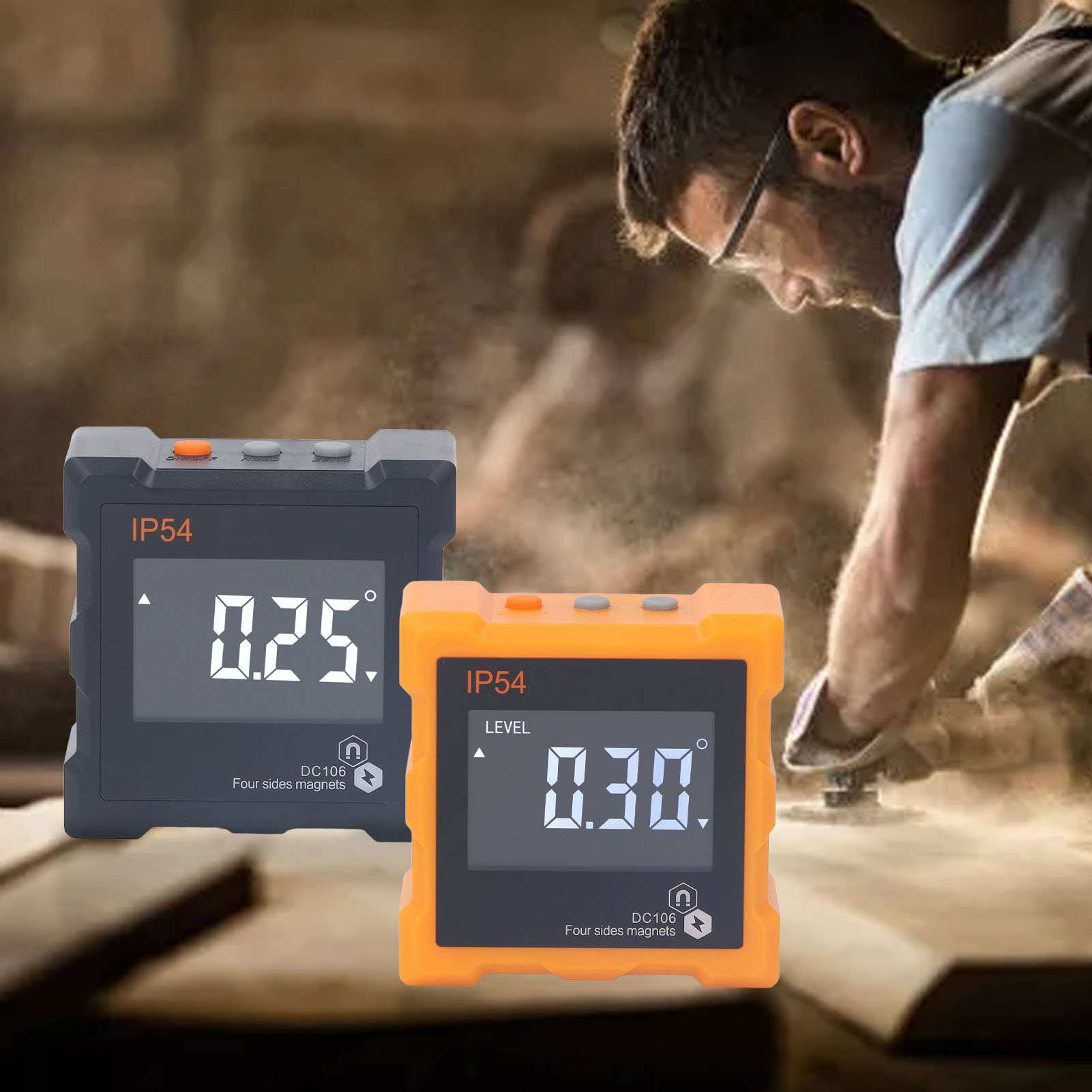 Ip54 Digitaler Neigungsmesser, Winkelmesser, Lcd-bildschirm, Neigungs- Und Höhenmesser, Winkelmesser Mit Vierseitigen Magneten (orange)