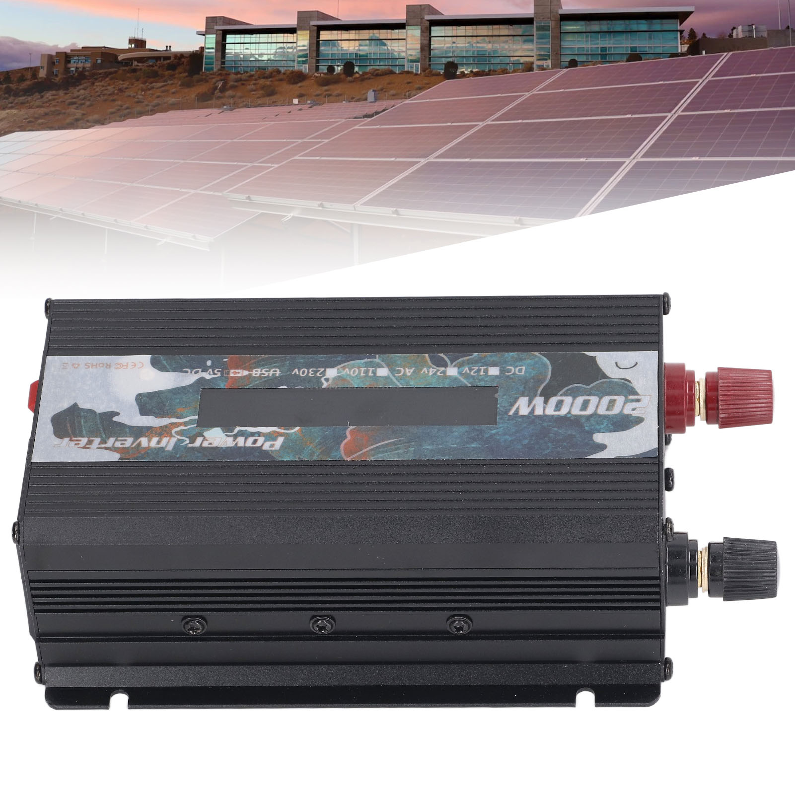 2000-w-solarwechselrichter Für Den Außenbereich, Modifizierter Sinus-wechselrichter, 12 V/24 V Dc Auf 220 V Ac, Mit 2-a-usb-anschluss, Lüfter Und Lcd-display, Schwarz, 12 V Dc