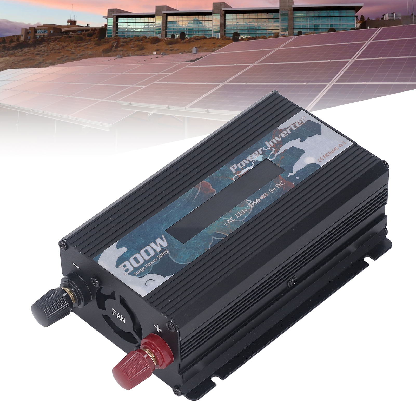 300-w-wechselrichter (12 V/24 V Dc Auf 110 V Ac) Mit Modifizierter Sinuswelle Für Solaranlagen Im Außenbereich Oder Fahrzeuge, Mit 2-a-usb-anschluss, Lüfter Und Lcd-display, Schwarz, 12 V Dc