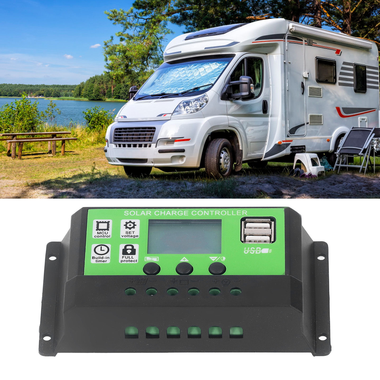 Lcd-solarladeregler Für Lithium-eisenphosphat-bleiakkumulatoren, Adaptiver 12v/24v-photovoltaikgenerator, 20a