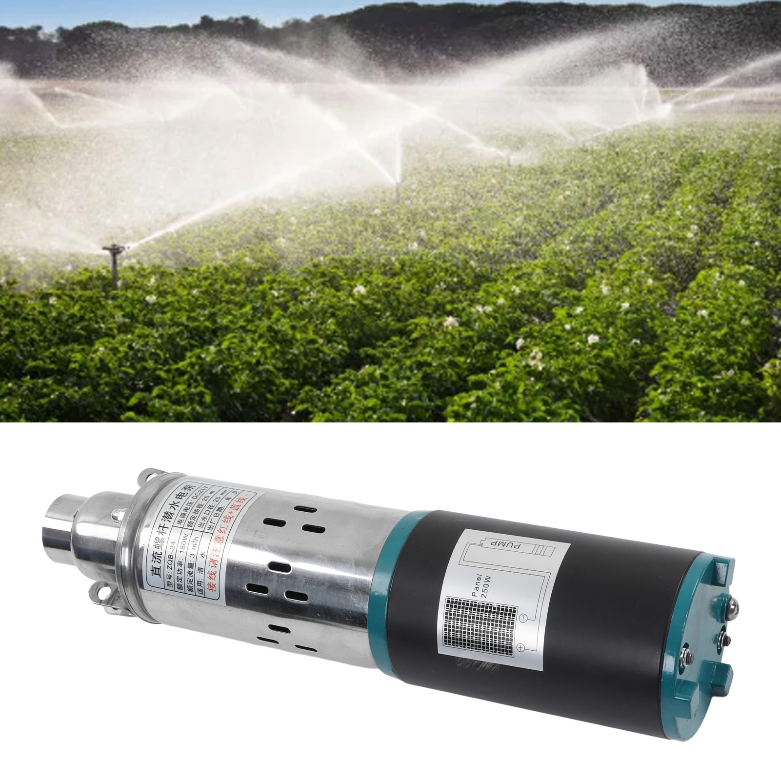 Zqb-24 Solar-tauchpumpe Für Brunnen, 24 V Dc, 180 W Bewässerungspumpe, 25 M Förderhöhe, Vollkupfermotor, Bürstenbehaftete Dc-schraubenpumpe