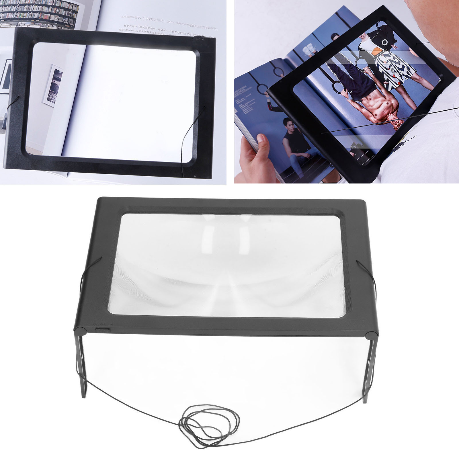 Usb-betriebene Tischlupe Mit 12 Led-leuchten, Hochauflösender Lese- Und Reparaturfunktion, Brustgurt-design, Rechteckige Ganzseitenlupe.