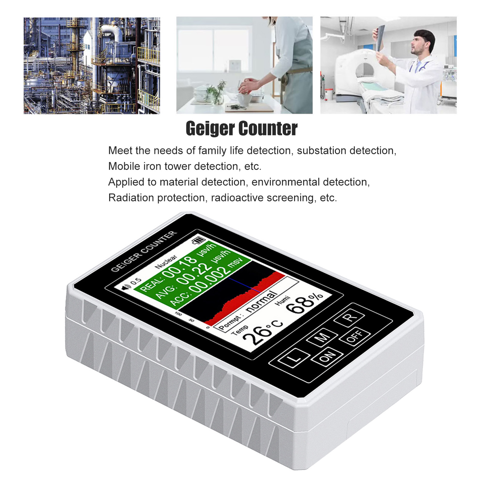 Xr1 Pro Nuklearstrahlungsdetektor Mit Geigerzähler, Gm-detektionstechnologie, Kugeldetektor, Β-γ-röntgendosimeter, Display Mit Temperatur- Und Feuchtigkeitsanzeige, Weiß