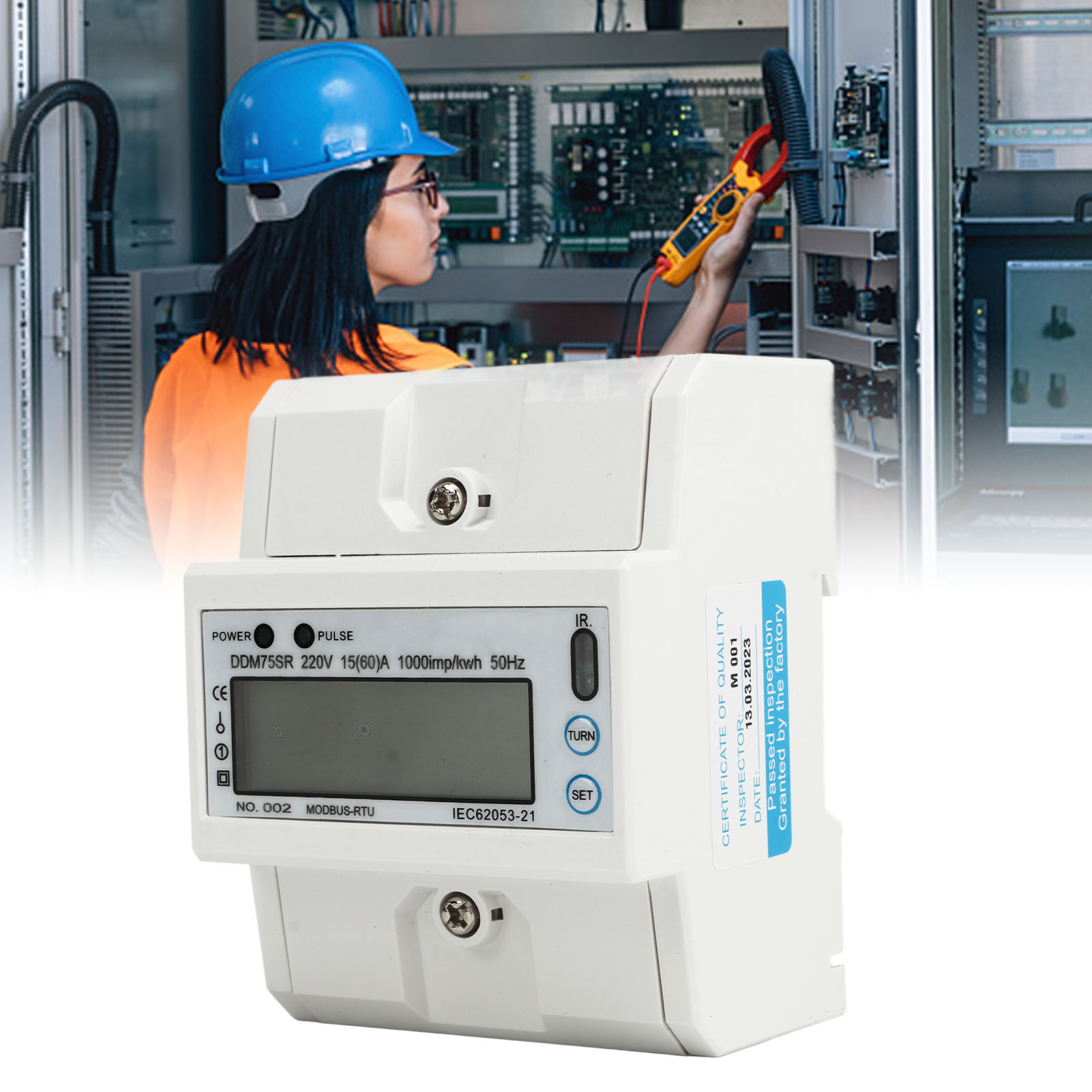 Einphasiger Dc220v-energiezähler Ddm75sr 4p Lcd Rs485 15-60a, Miniatur, Schienenmontage, Mit Intelligenter Digitalanzeige