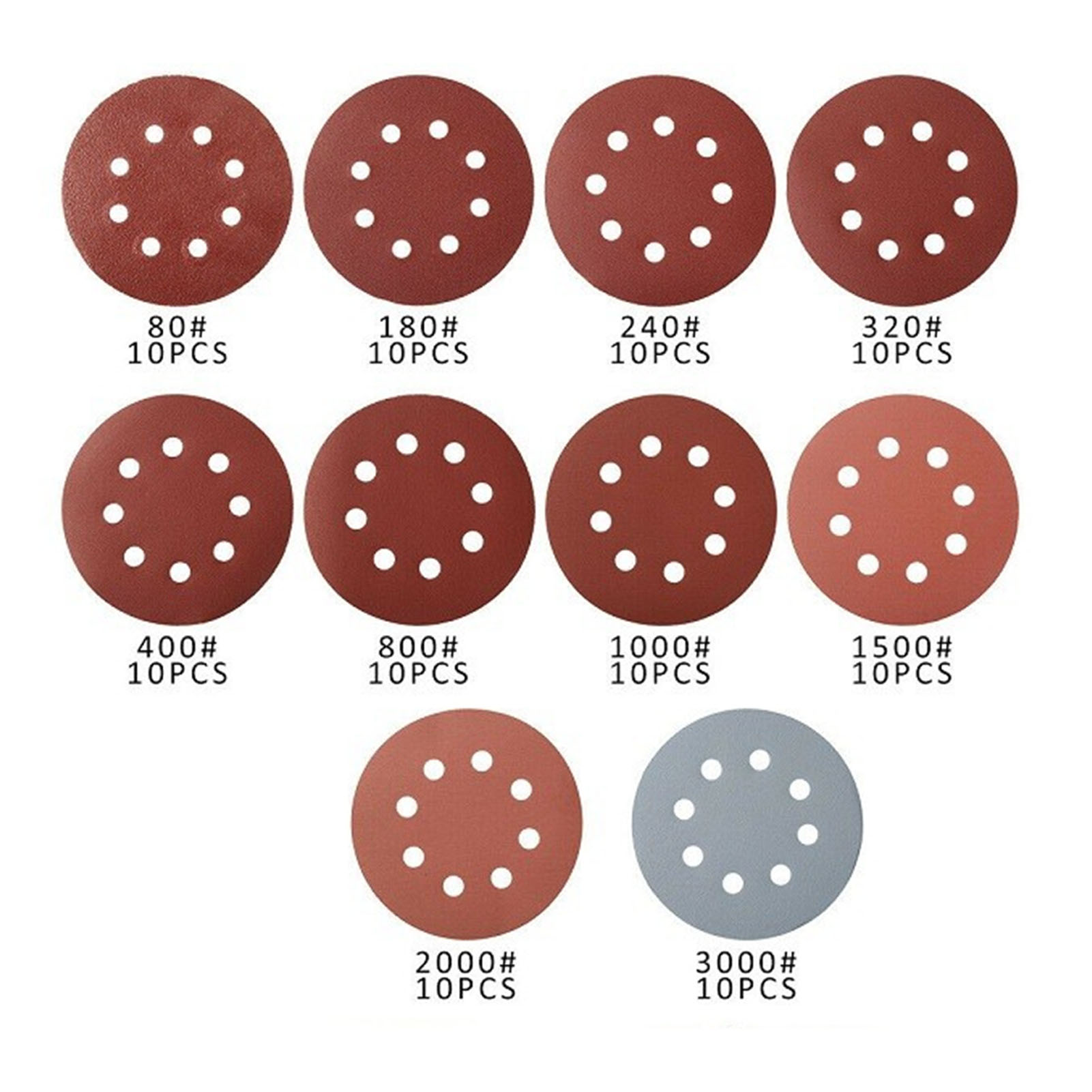 (125 Mm (5 Zoll) Rotes 8-loch-schleifpapier, Grenzüberschreitender Bestseller, Zum Schleifen Von Wänden Und Holz, Beflockte Blätter, 100 Stück Pro Los, 100 Blatt/packung)