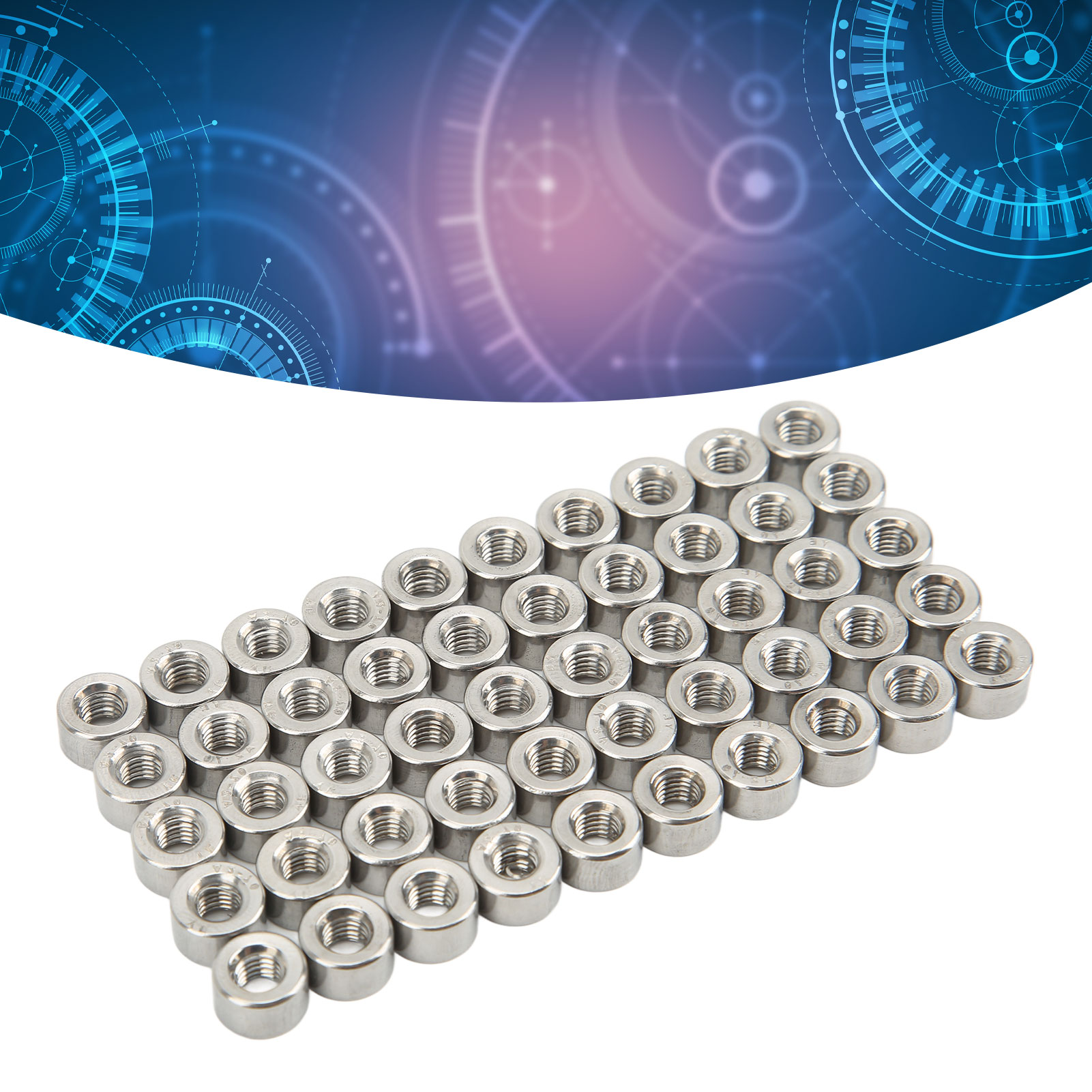 Satz Mit 50 Zylindrischen Muttern M50,8-10-l6 Mm Mit Innengewinde Aus Edelstahl 304
