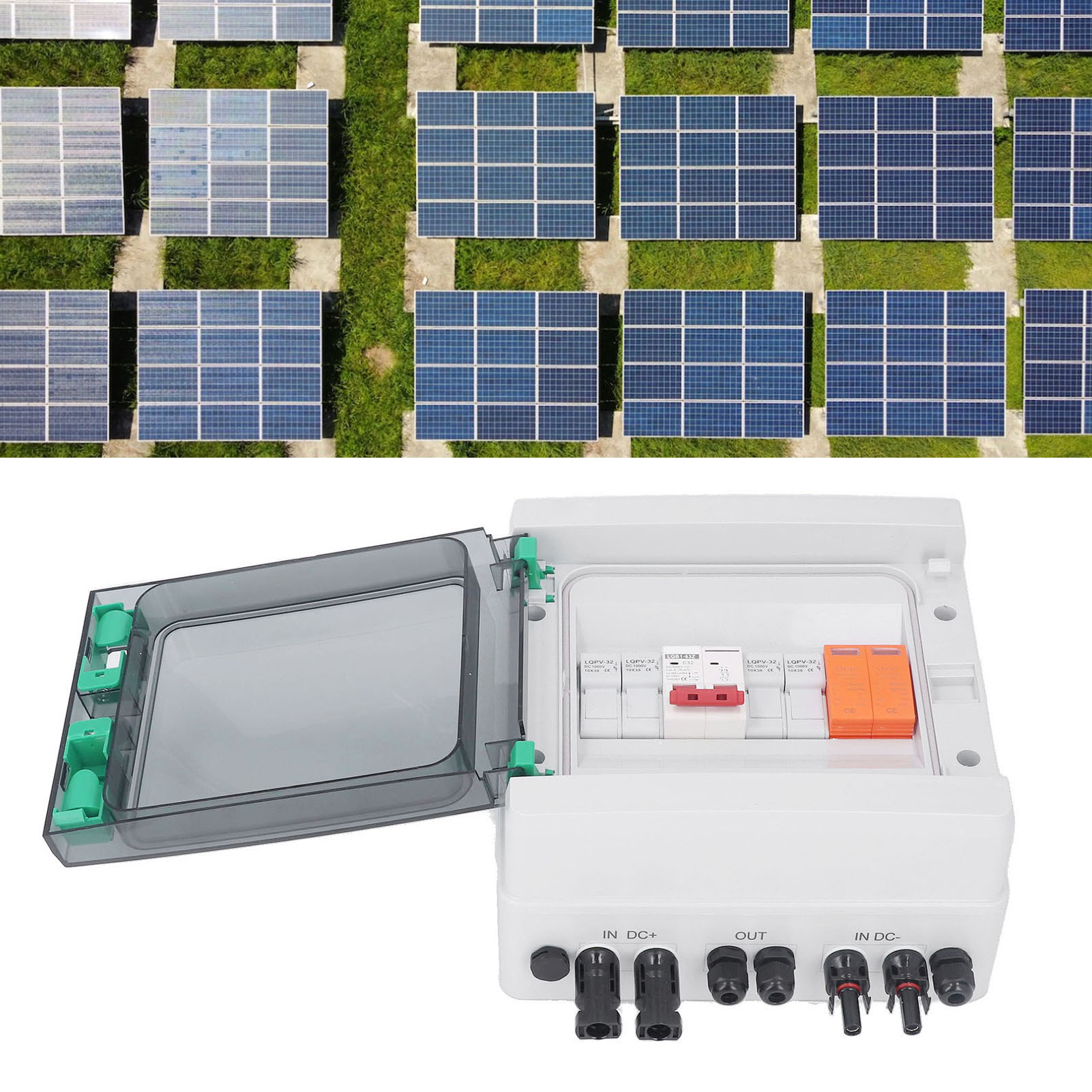 2-strängige Dc500v Solar-photovoltaik-kombinationsbox, 15a Sicherung, Überspannungsschutz, 32a Dc Leitungsschutzschalter, Überspannungsschutz Und Solaranschluss, Ip65 Wasserdicht, Geeignet Für Netzgek