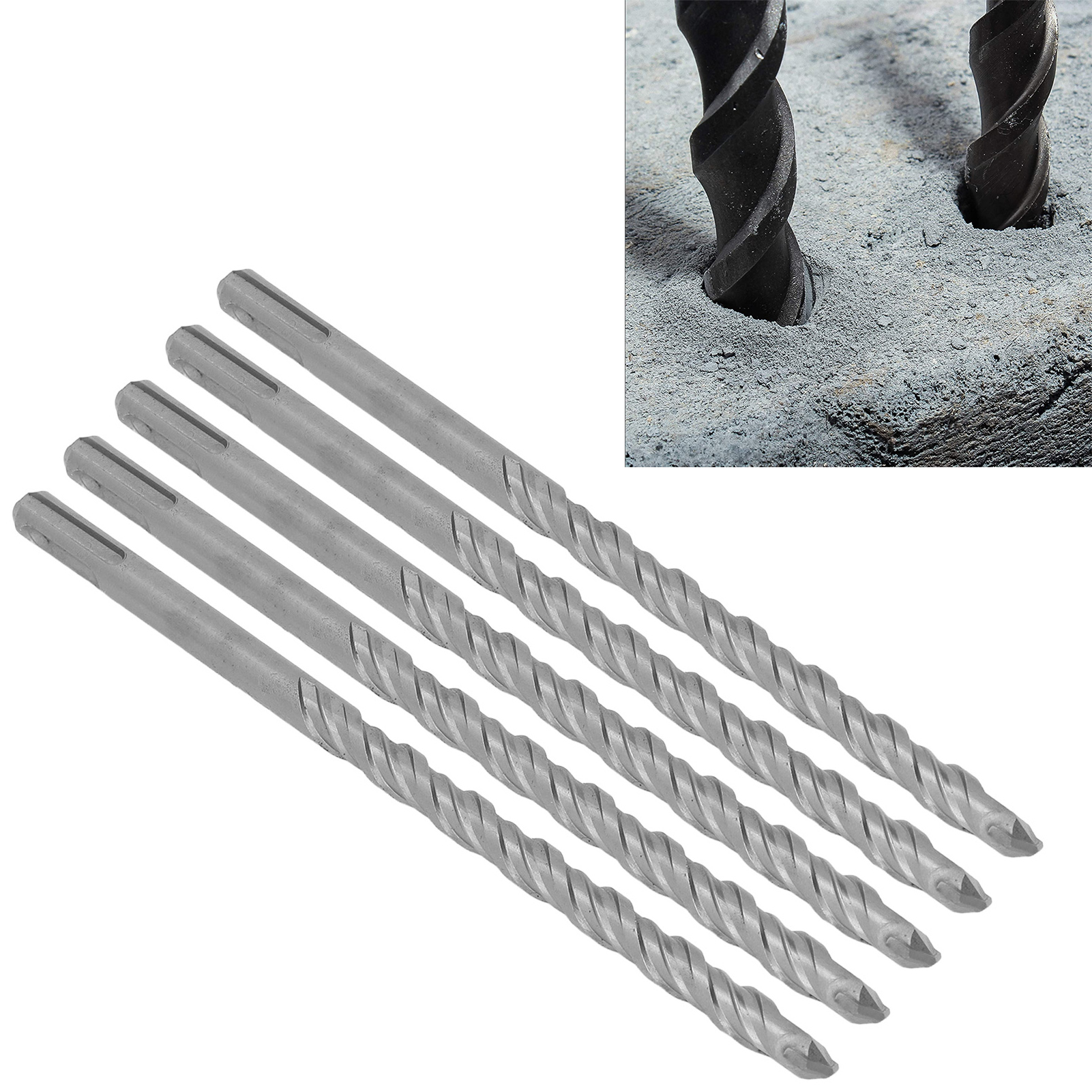 Fünf 210 Mm Lange Schlagbohrer Werden Zusammen Verkauft, Hartmetallspitzen Für Rotierende Schlagbohrer Für Ziegel, Stein Und Beton, 12 Mm.