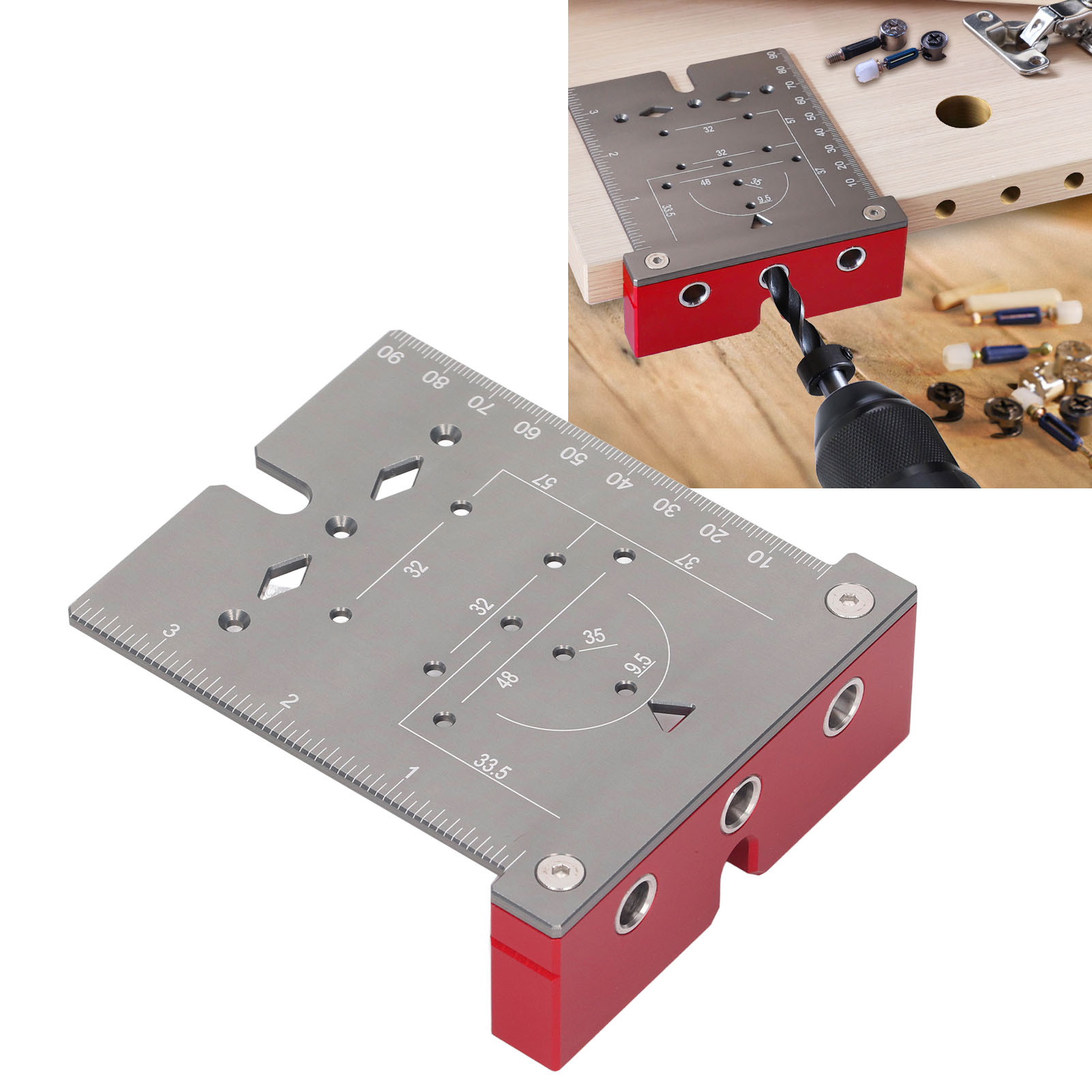 3-in-1-bohrer, Positionierlineal Für Möbelverbinder, 35-mm-scharnier, Lochöffner Für Die Holzbearbeitung, Bohr- Und Positionierungswerkzeug Für Platten.