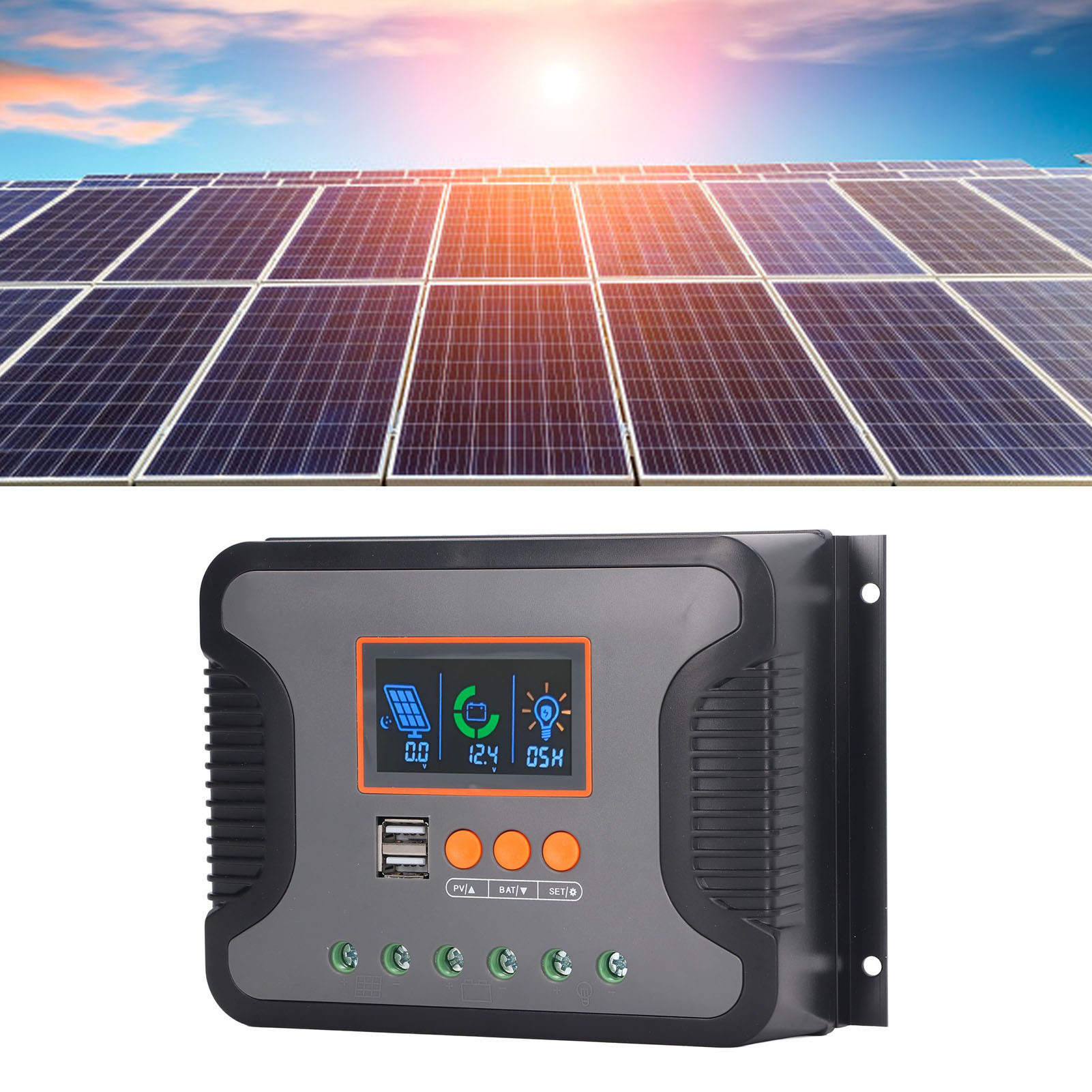 Der Solarladeregler Powmrpwm 80a (12/24/36/48 V) Verfügt Über Zwei Usb-anschlüsse, Eine Automatische Pwm-parametertabelle Und Ein Einstellbares Lcd-display. Er Ist Kompatibel Mit Agm-, Gel-, Nass- Und