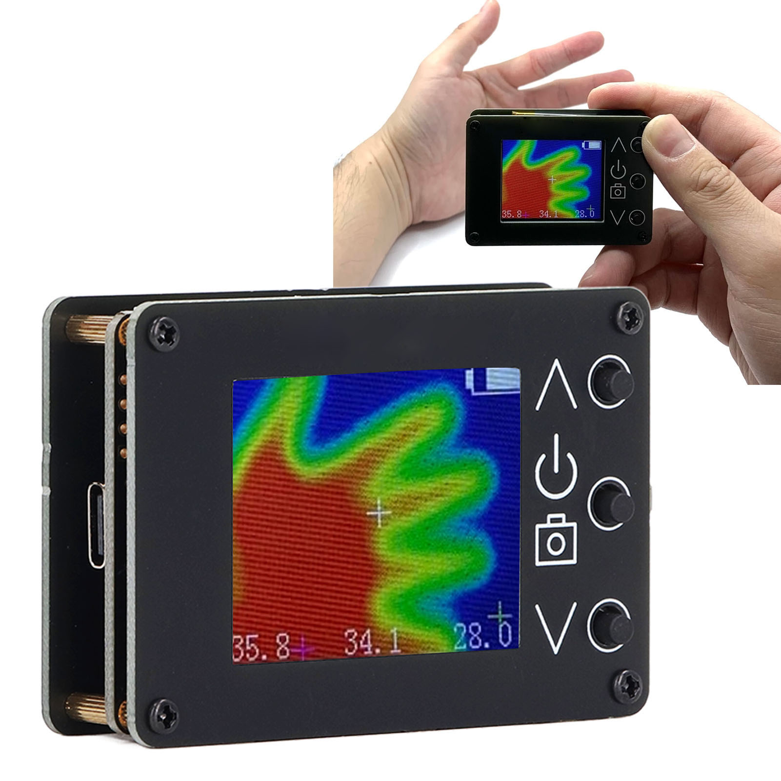 Mini-wärmebildkamera (1,8 Zoll) Mit Einem 3224 Pixel Großen Infrarotsensor Und Einer Bildgebungsauflösung Von 160128 Pixeln, Die Temperaturen Von -40℃ Bis 300℃ Messen Kann.
