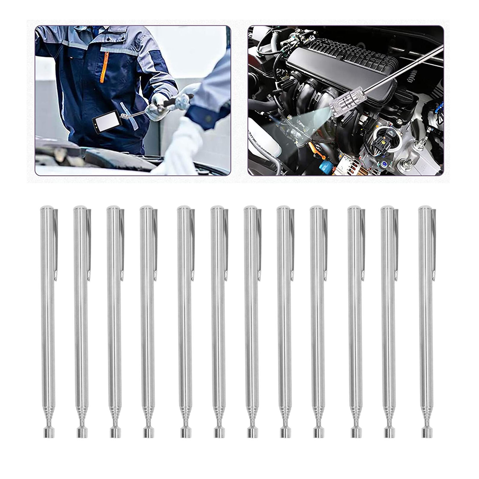 Set Mit 12 Teleskopierbaren Magnetzangen (900 G) Mit Taschenclip. Ideal Zum Herausziehen Von Schrauben, Muttern Und Stiften. Ein Perfektes Geschenk Zum Geburtstag, Vatertag Oder Valentinstag.