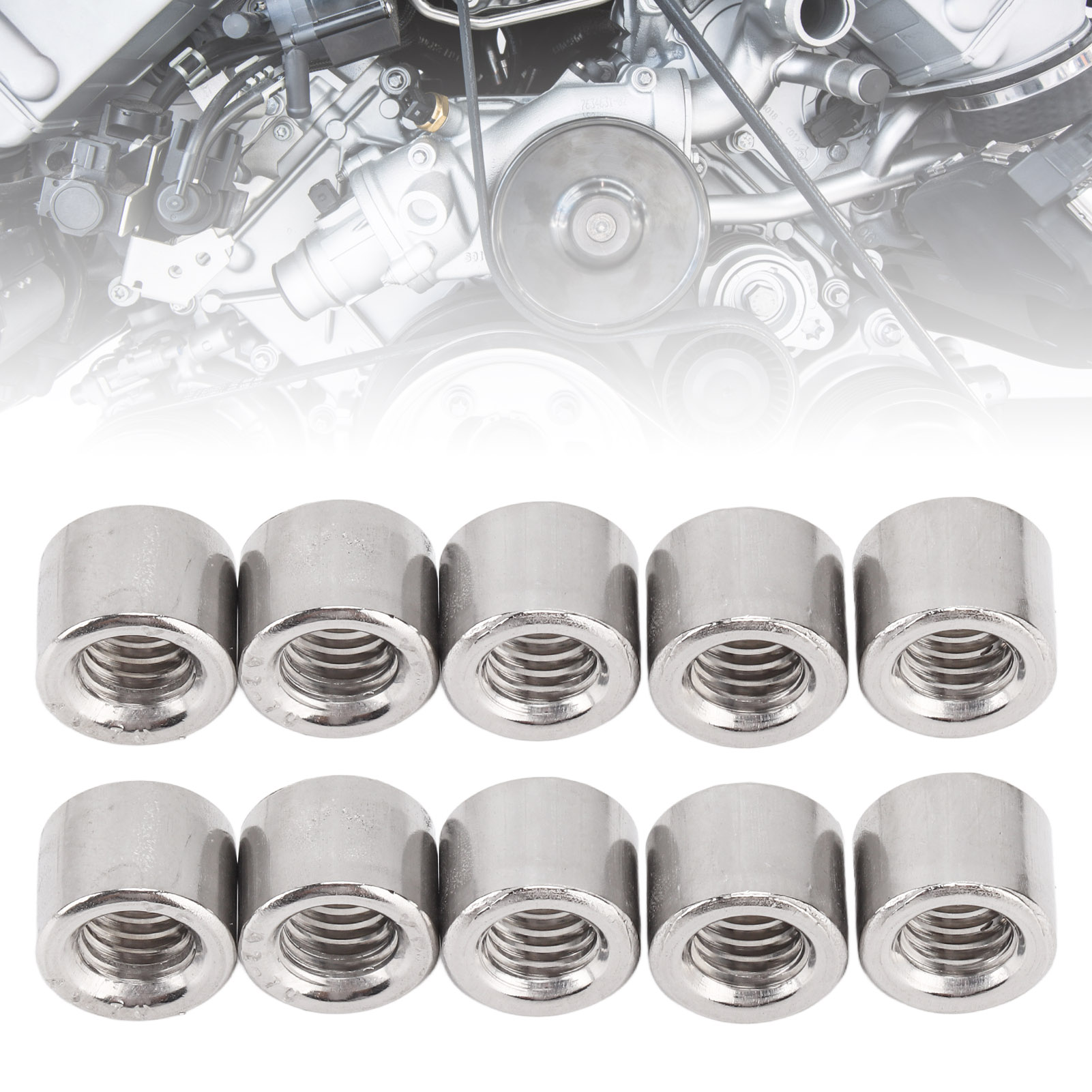 Satz Mit 50 Zylindrischen Muttern M61.0-10-l8mm Mit Innengewinde Aus Edelstahl 304