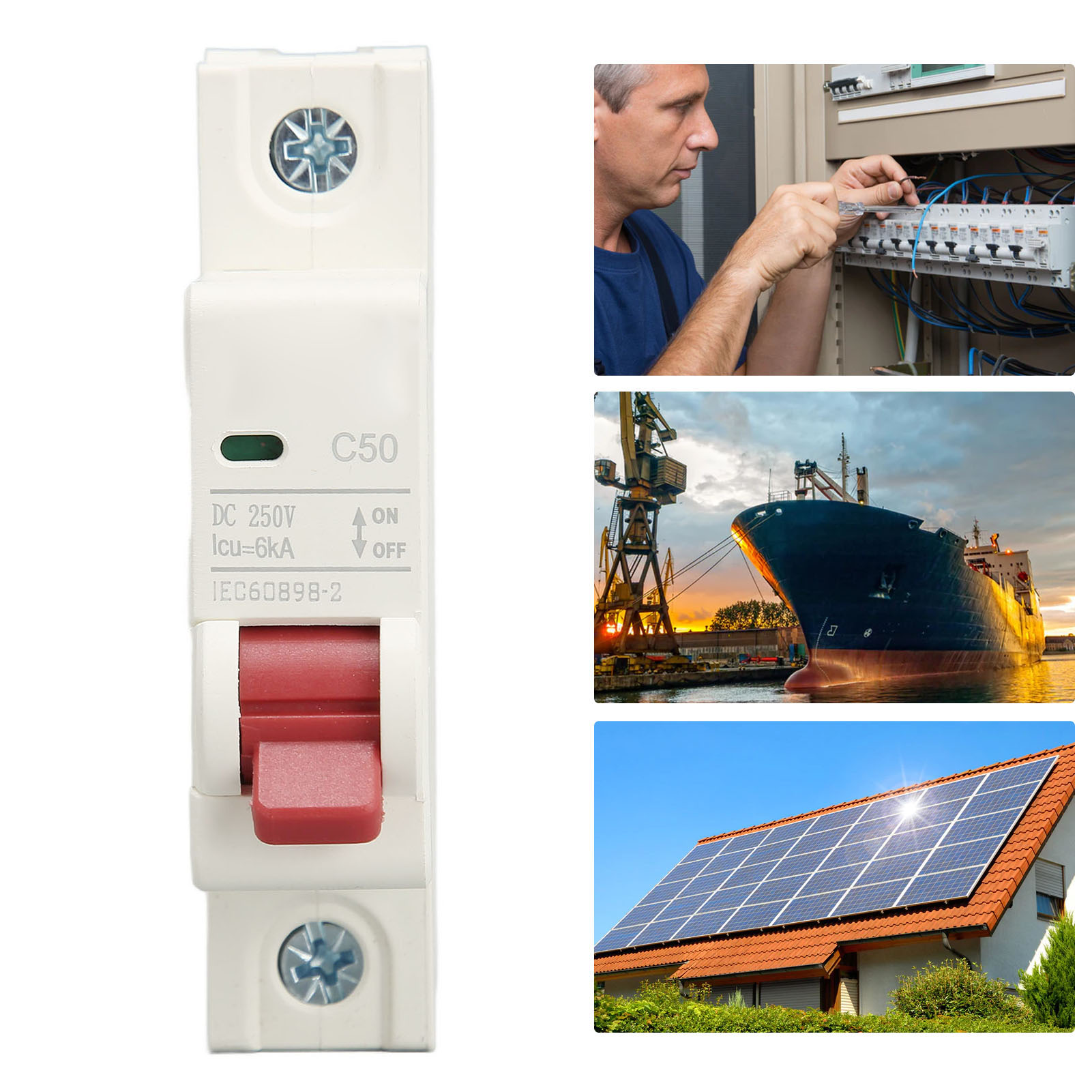Der Neue Dz47s-63z C50 Dc 250v 1p Dc-leistungsschalter, Ein Miniatur-leistungsschalter Mit 50 A Für Solar-photovoltaikanlagen, Ist Ein Din-schienen-leistungsschalter Mit Einem Niederspannungs-abschalt
