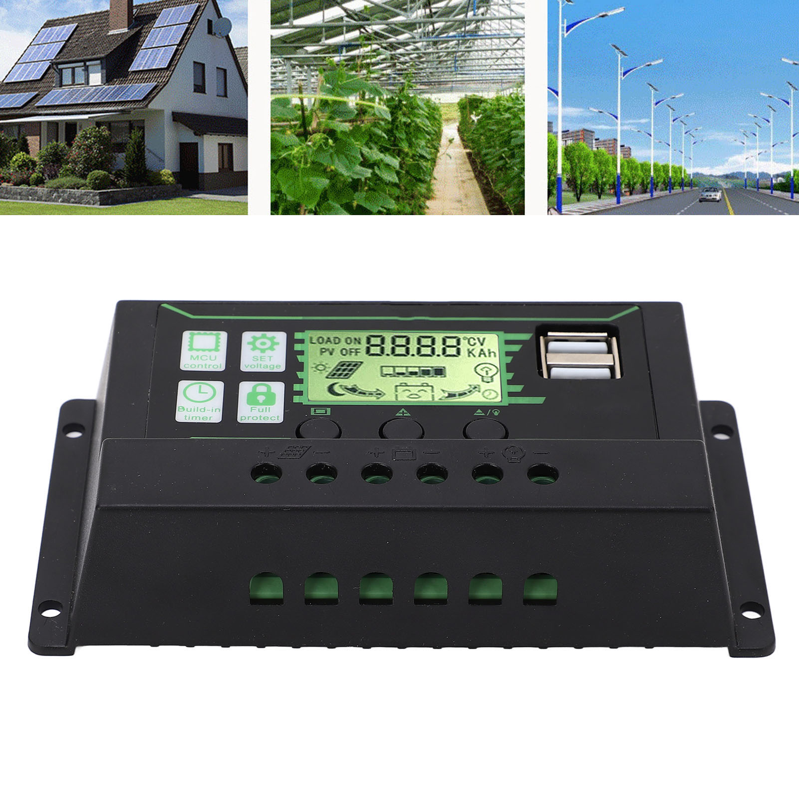 20a 12/24v Solarladeregler, Dual-usb-pwm-solarladeregler, 12v/24v Adaptiver Photovoltaik-solarladeregler