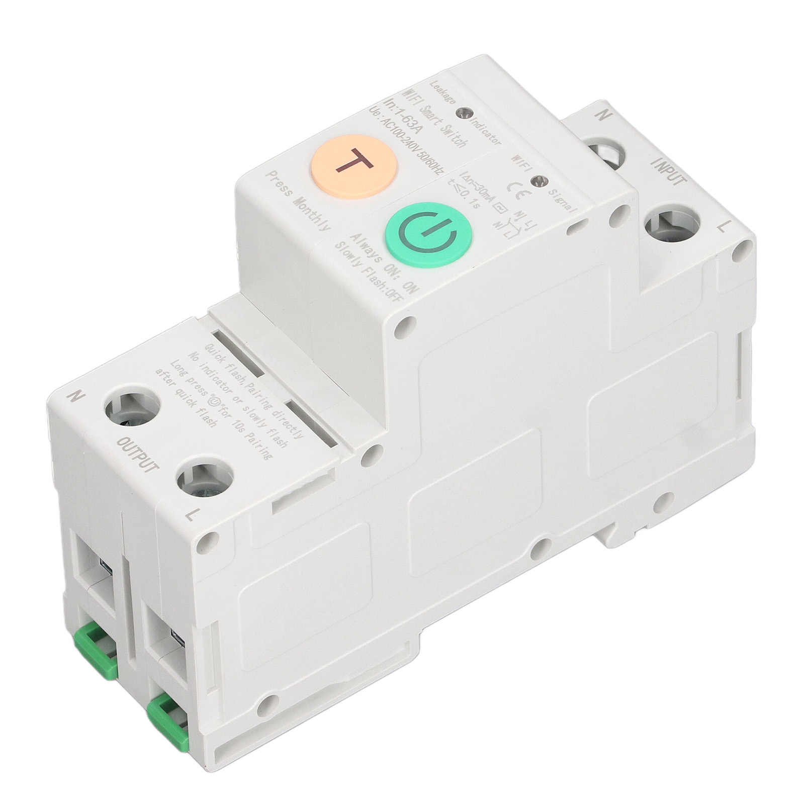 Intelligenter Wlan-leistungsschalter Ac100-240v Mit Fehlerstromschutzschalter Und 2p/63a-zähler (tuya-app, Din-schienen-fernbedienung)
