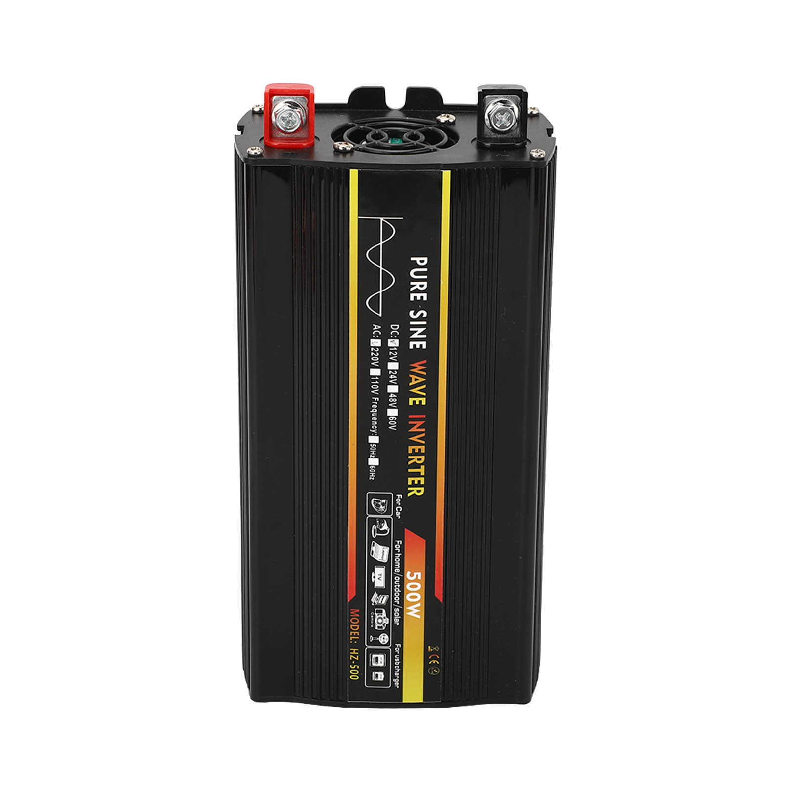 Hz-500 500w Pure Wave Wechselrichter: Dc12v Auf Ac220v Mit Led-anzeige, 1 Universalsteckdose, 2 Usb-anschlüsse, Inklusive Kfz-ladegerät Und Krokodilklemmen-batteriekabel.