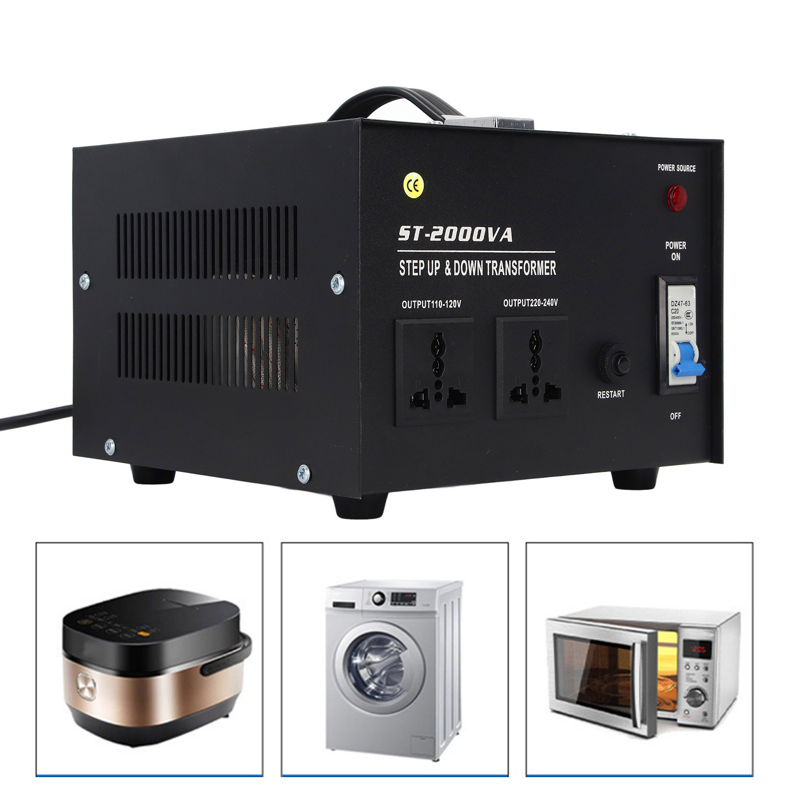 St-2000va Aufwärtstransformator, 110 V Auf 220 V / 220 V Auf 110 V, Standard-eurostecker, 110 V–120 V / 220 V–240 V