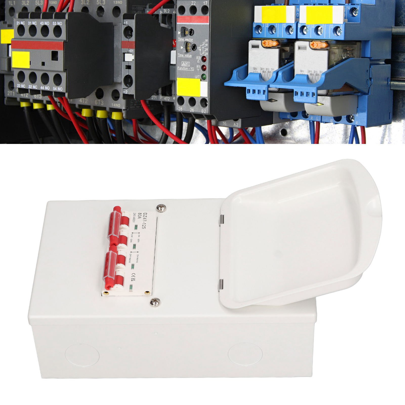 Doppelstromverteilerkasten Im Britischen Stil, 240-400v Hauptstromversorgung Zum Generator-umschalter, Einphasig, Metallgeschirmt, 80 Ampere.