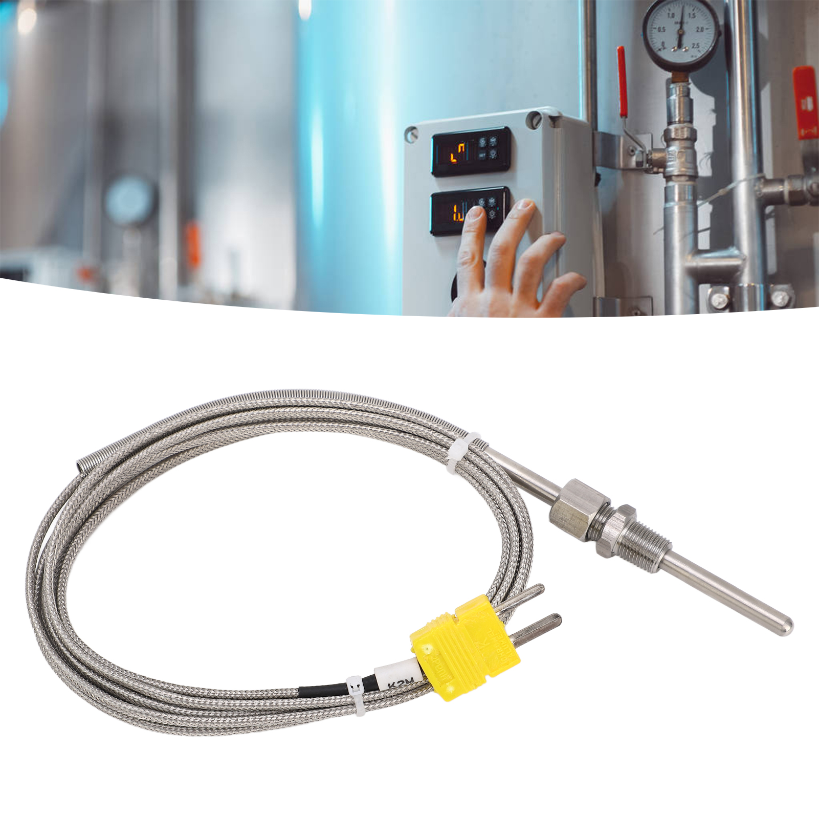 Thermoelement Typ K Mit Gelbem Stecker, 80 Mm Verstellbarem Kopf 1/8 Npt, 2m Thermoelement-temperatursensor, Keramikisolierung.