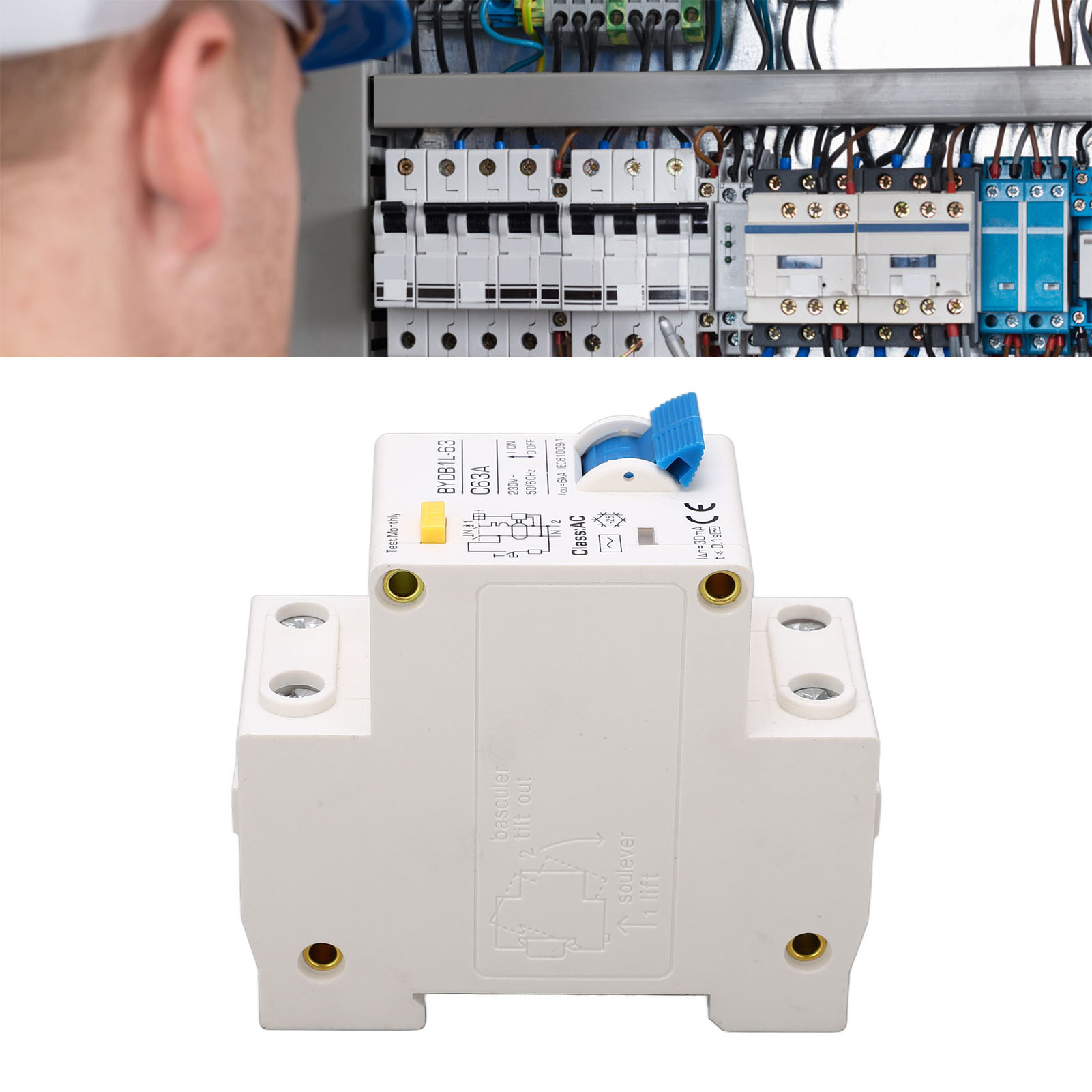 Baoyi Bydb1l-63 C63a 230v 63a Fehlerstromschutzschalter, Erdschlussschutz (30ma), 1p+n Miniatur-leistungsschalter, Din-schienenmontage