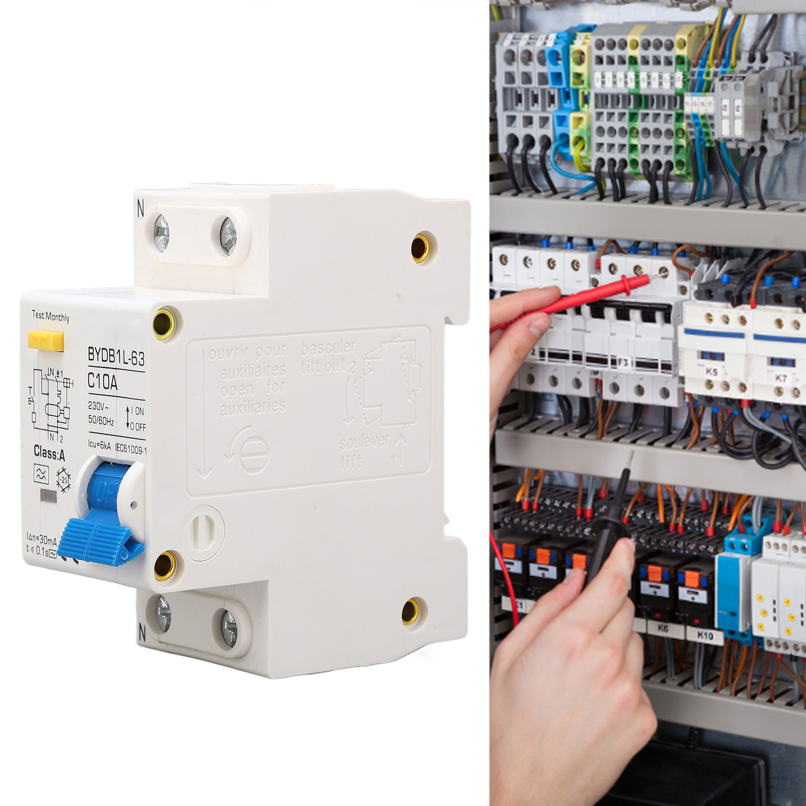 Baoyibydb1l-63 C10a 230v 10a Fehlerstrom-schutzschalter 30ma 1p+n Miniatur-fehlerstrom-schutzschalter Typ A Für Din-schienenmontage