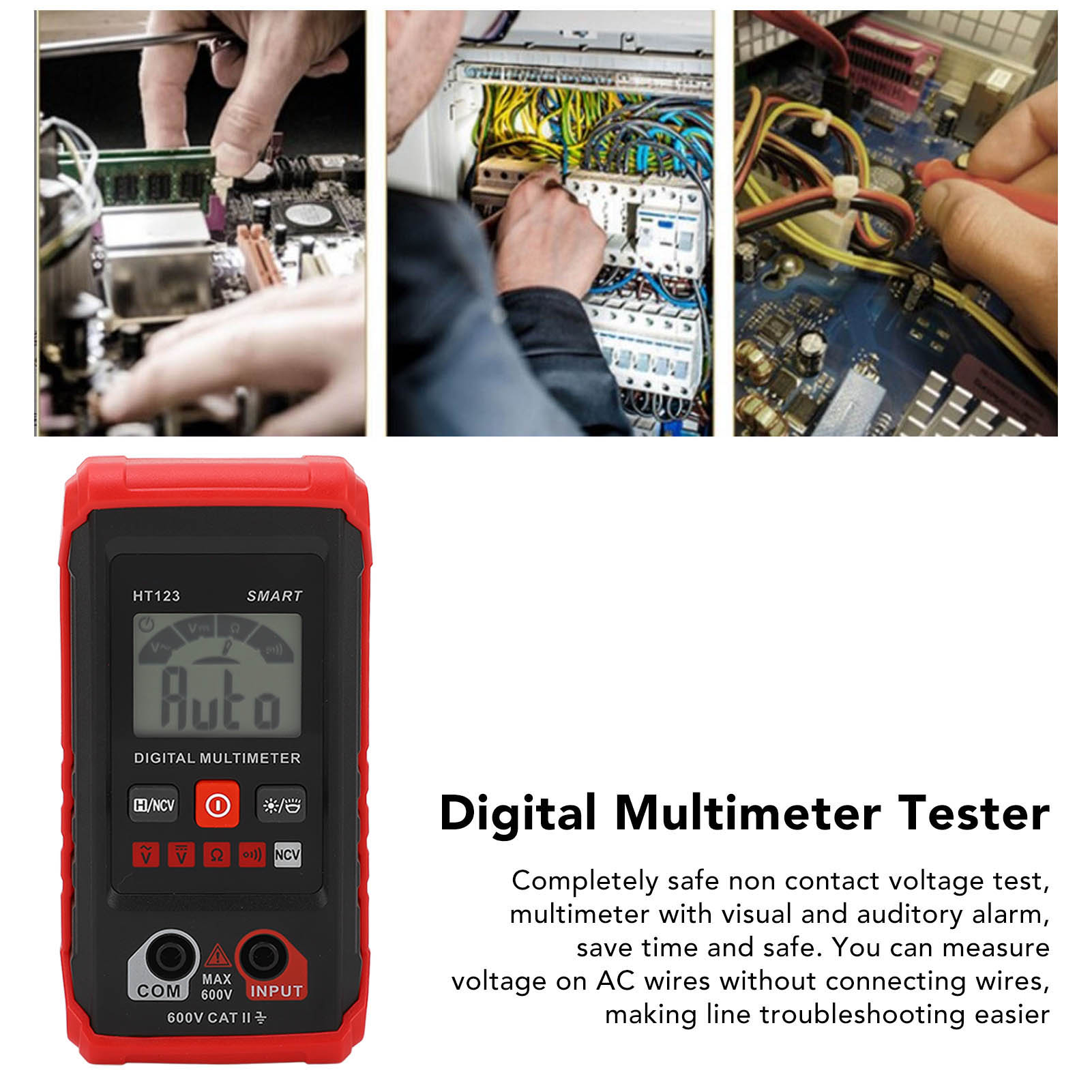 Ht123 Digitalmultimeter, 4000 Zähler, Intelligente Messung, Automatische Bereichswahl Spannungsprüfer Mit Berührungsloser Spannungsmessung, Geeignet Zur Messung Von Wechsel- Und Gleichspannung, Widers