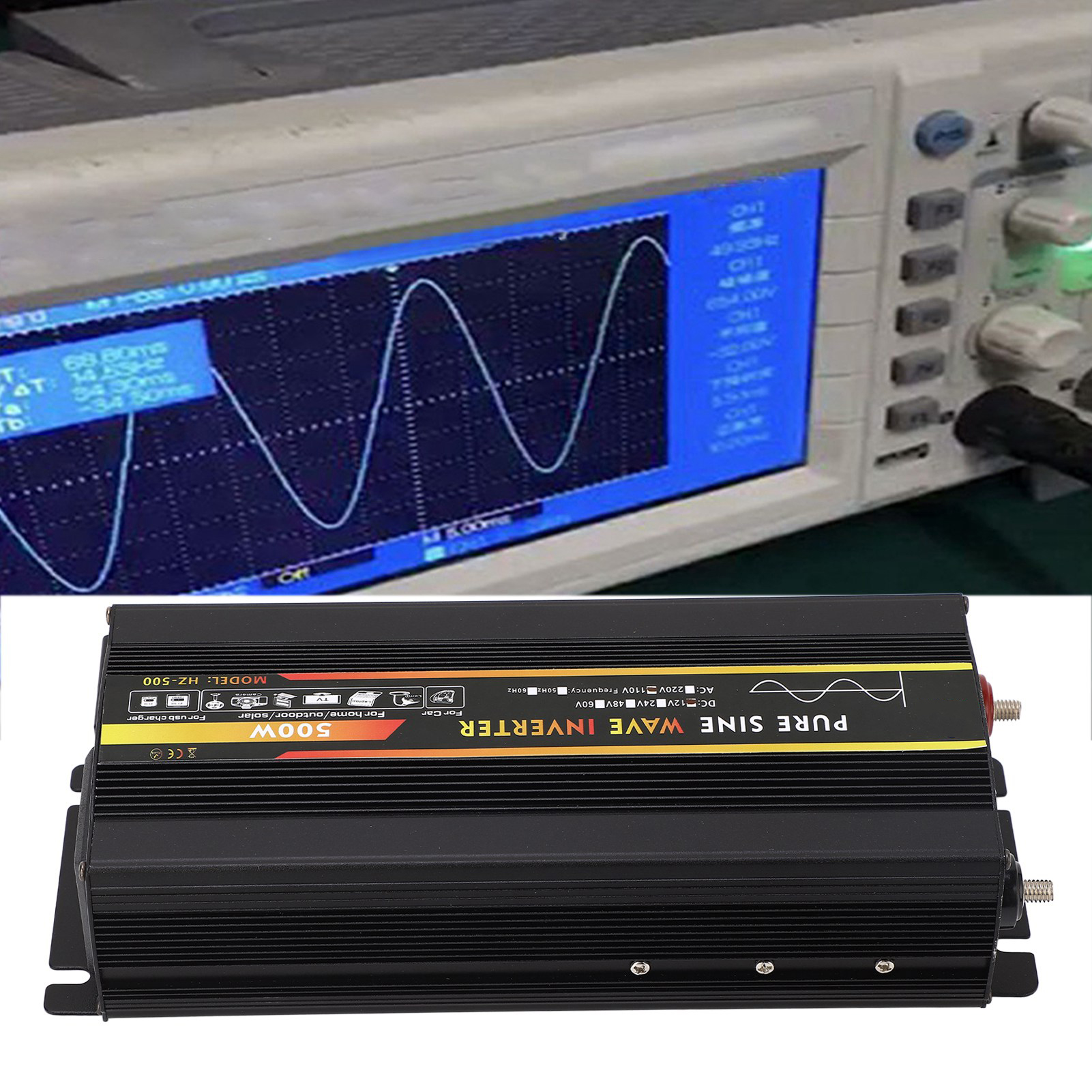 Hz-500 500w Reiner Sinus-wechselrichter Mit Led-anzeige, Universalstecker, Dc 12v Auf Ac 110v, Inklusive Autoladegerät Und Krokodilklemmen-batteriekabel.