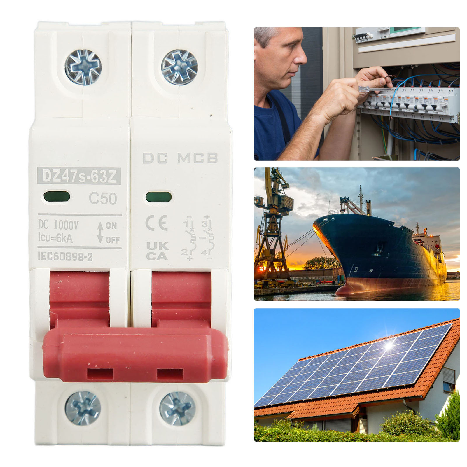 Der Neue Dz47s-63z C50 Dc 1000v 2p Dc-leistungsschalter, Ein Miniatur-leistungsschalter Mit 50 A Für Solar-photovoltaikanlagen, Ist Ein Din-schienen-leistungsschalter Mit Einem Niederspannungs-abschal