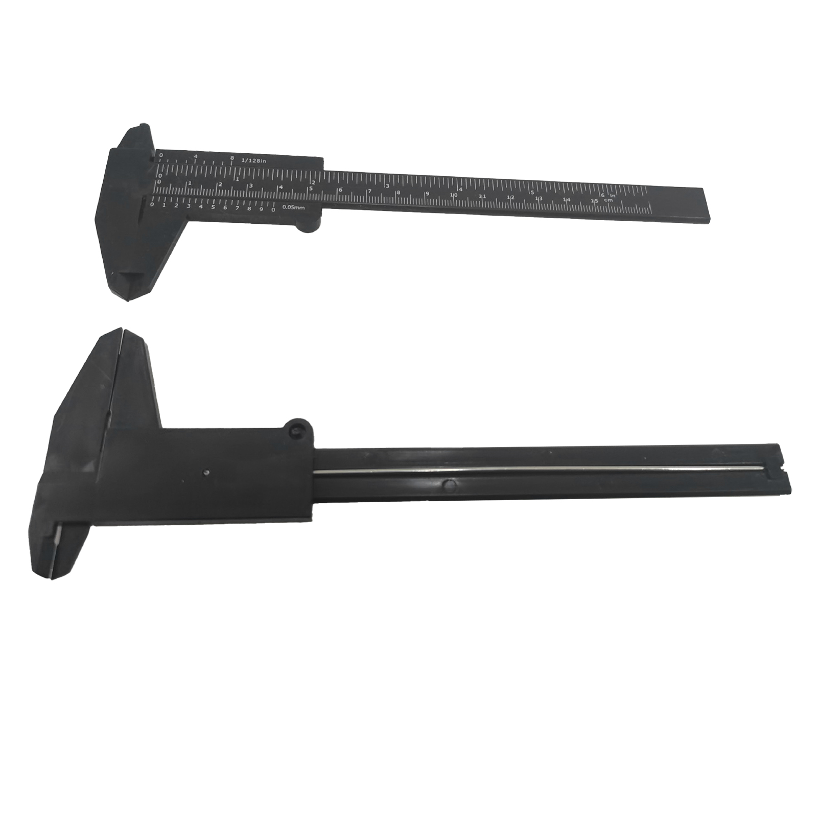 1 Schwarzer Kunststoff-doppelskalen-messschieber 0-150 Mm, Ein Mini-messgerät Für Schüler, Mit Metallstab.