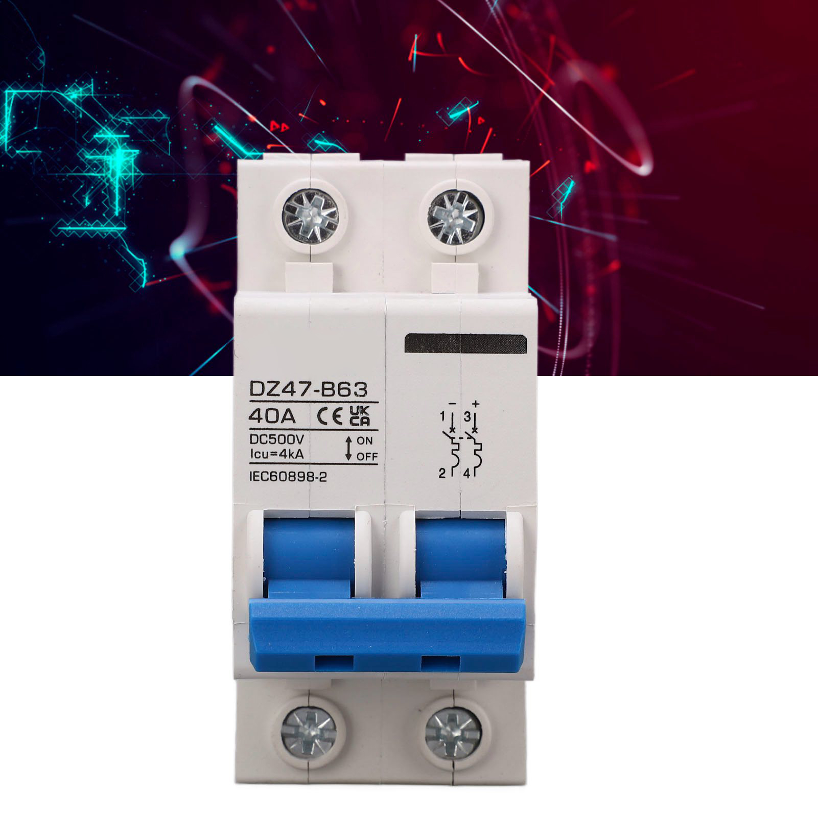 Dz47-b63 40 A Dc-leistungsschalter, 500 V Dc Zweipoliger Miniatur-leistungsschalter, Typ B, Miniatur-dc-leistungsschalter Für Photovoltaikanlagen, Din-schienen-leistungsschalter, Niederspannung