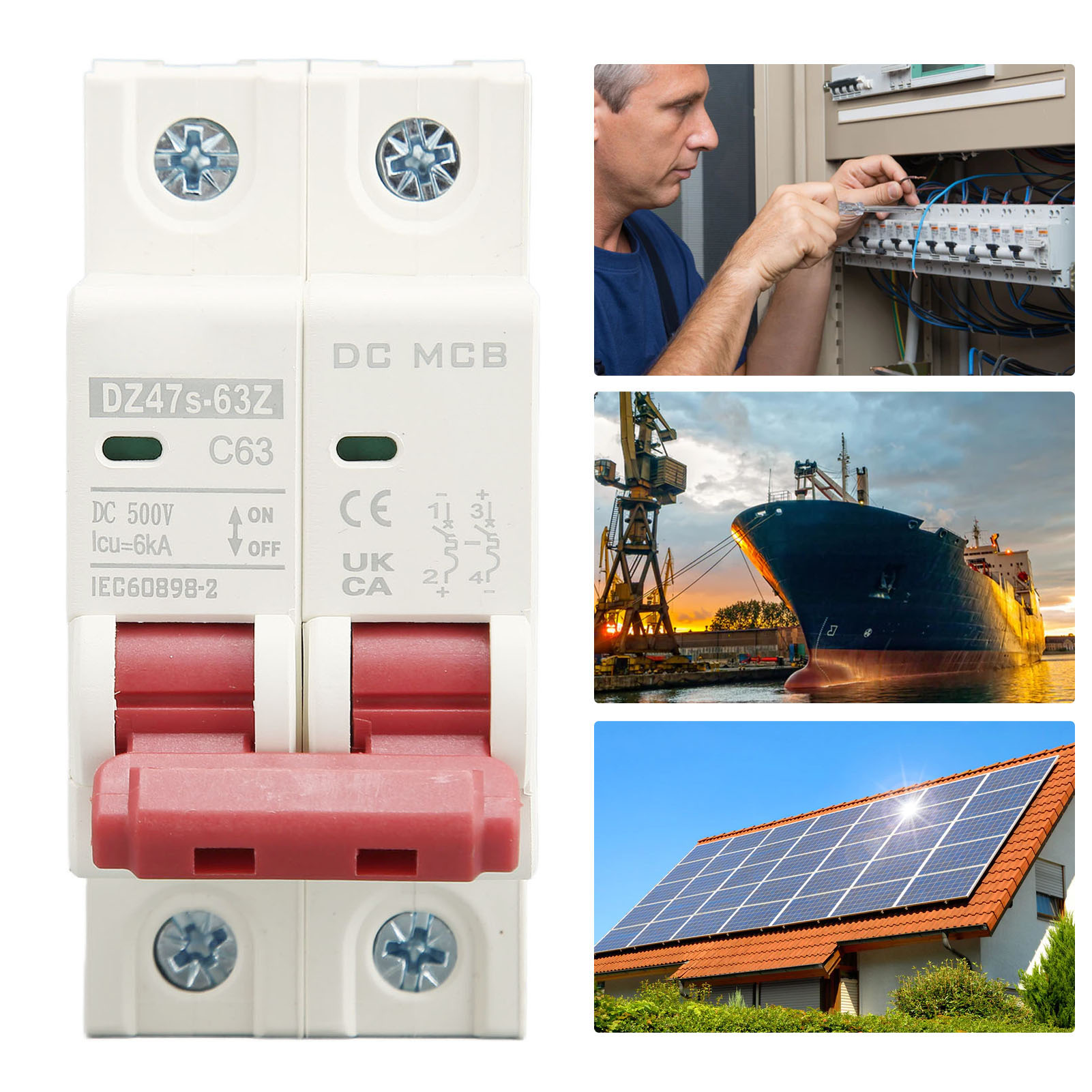 Der Neue Dz47s-63z C63 Dc 500v 2p Dc-leistungsschalter, Miniatur-leistungsschalter 63a Für Solar-photovoltaikanlagen, Din-schienenmontage, Niederspannungs-abschaltvermögen 6000a.