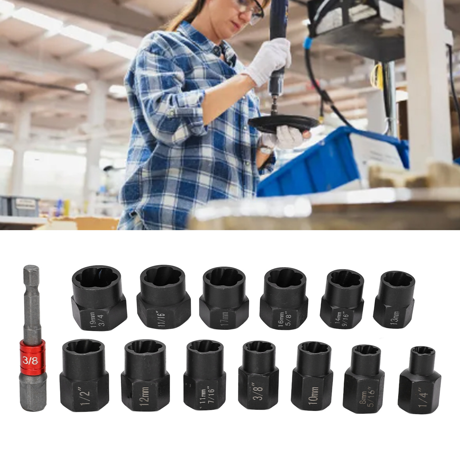 Set Mit 14 Mutternausdrehern, Werkzeug Zum Entfernen Abgebrochener/verrosteter 3/8"-schrauben, Sechskant-steckschlüssel, Antirutschschlüssel.