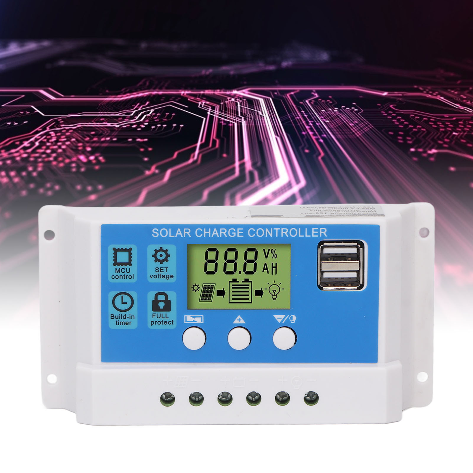 Weißer Dual-usb-pwm-solarladeregler Für Solarmodule, Adaptiver 12/24-v-solarladeregler, 20 A