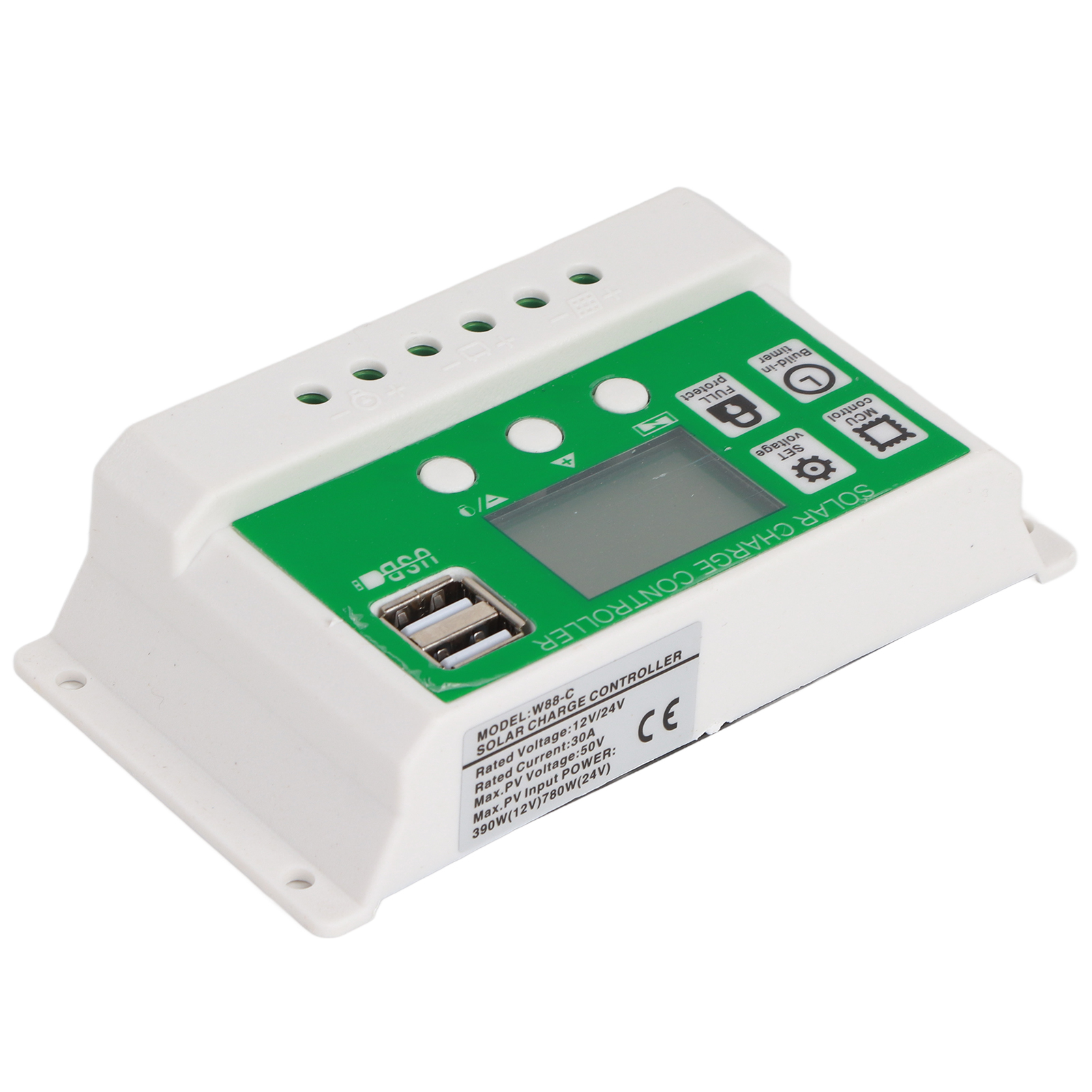 Pwm-solar-lade-/entladeregler, 24v/12v Automatische Spannungserkennung, Lcd-display, Zwei Usb-anschlüsse Für Lithium-batterien, Mit Photovoltaikkabel, 30a