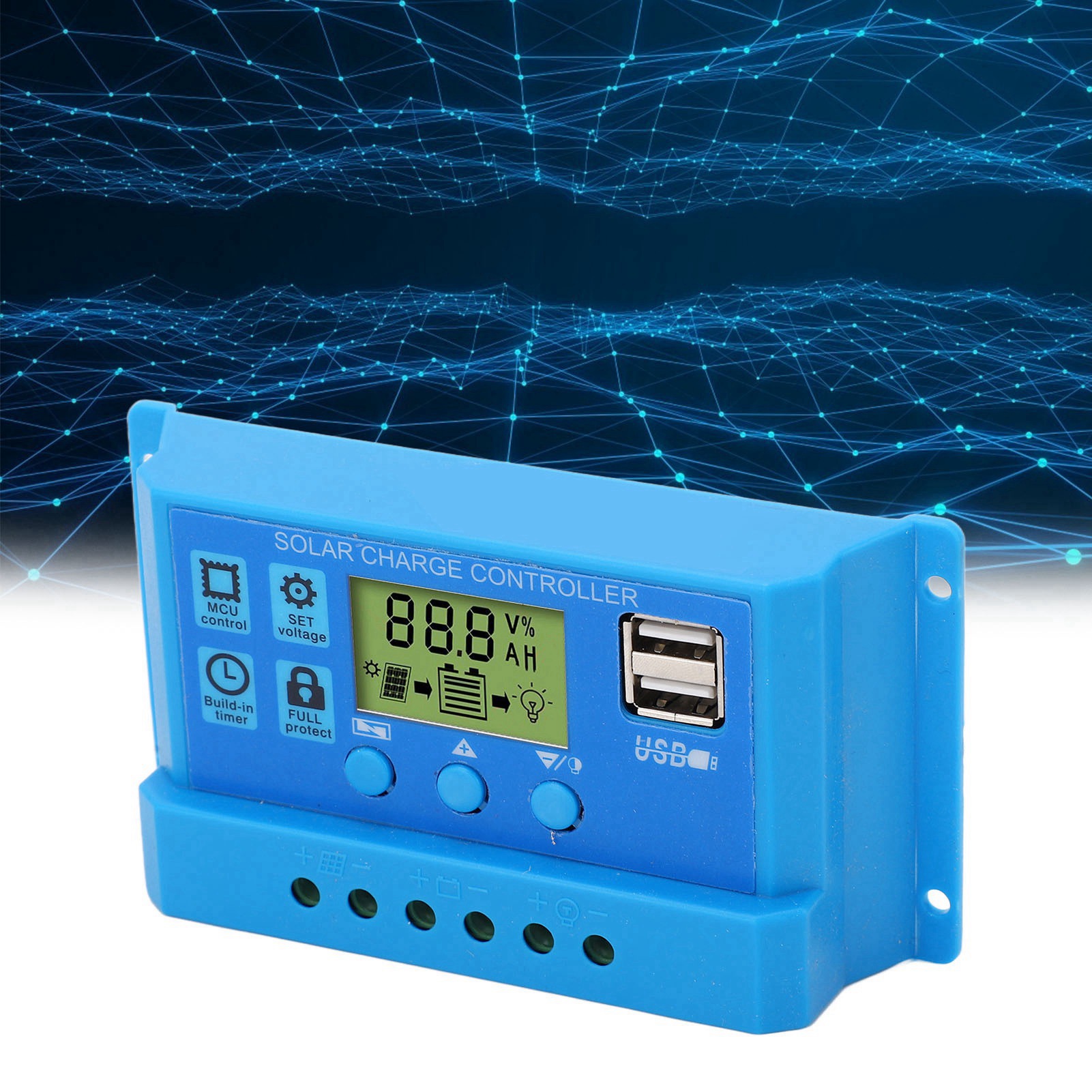 Blauer Dual-usb-pwm-solarladeregler Für Solarmodule, 12/24 V 20 A Adaptiver Solarladeregler