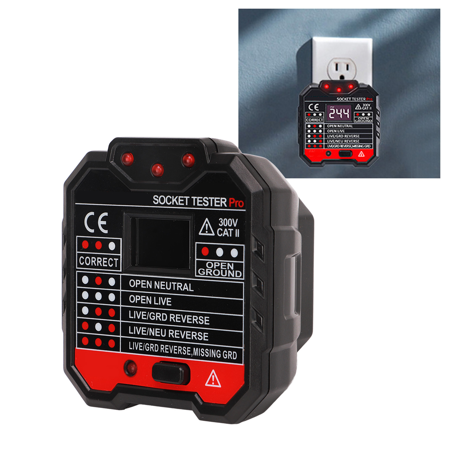 Steckerprüfer, Phasenprüfer, Elektrischer Polaritätstester Ht106d, Europäischer Standard 48250 V