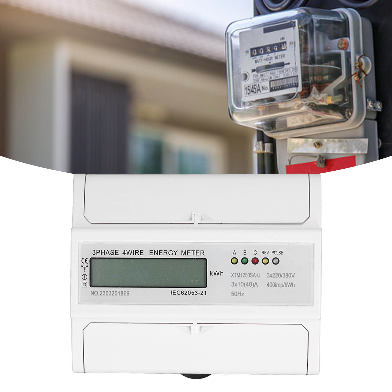 Dreiphasen-7-poliges Lcd-zähler 3×220 V/380 V Xtm1250sa-u, 35-mm-din-schienenmontage, 10 A