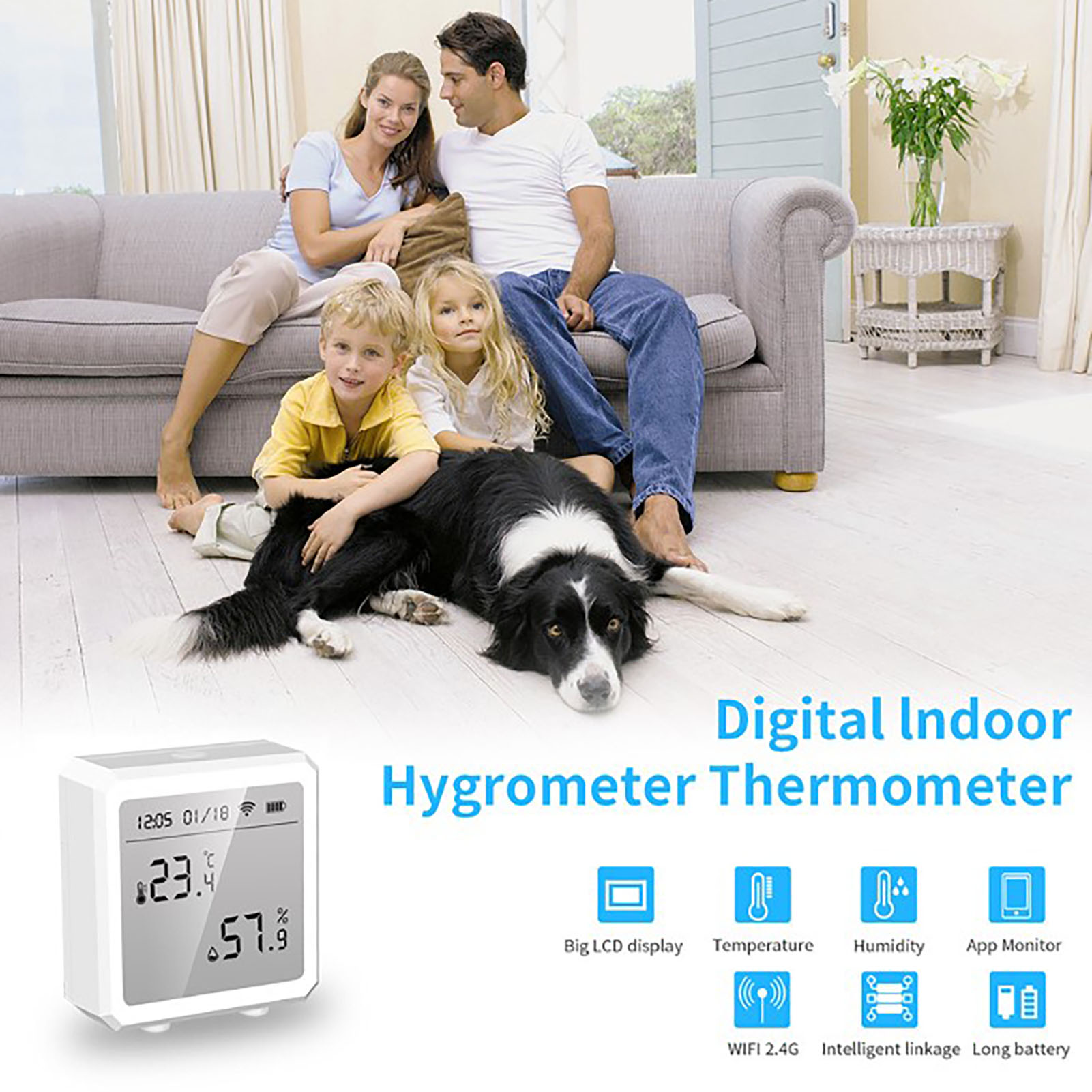 Graffiti Wifi Temperatur- Und Feuchtigkeitsdetektor, Schwarz-weiß-thermometer Mit Lcd-digitalanzeige Für Hohe Und Niedrige Temperaturen.