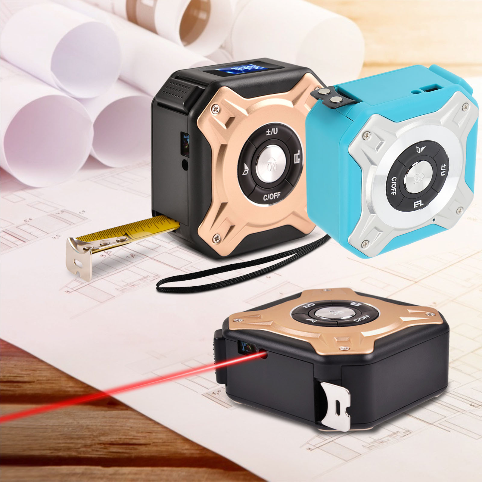 3-in-1 Infrarot-maßband (40 M Wiederaufladbar Und 5 M Manuell), Digitales Elektronisches Maßband Mit Magnethaken (schwarz/gold)