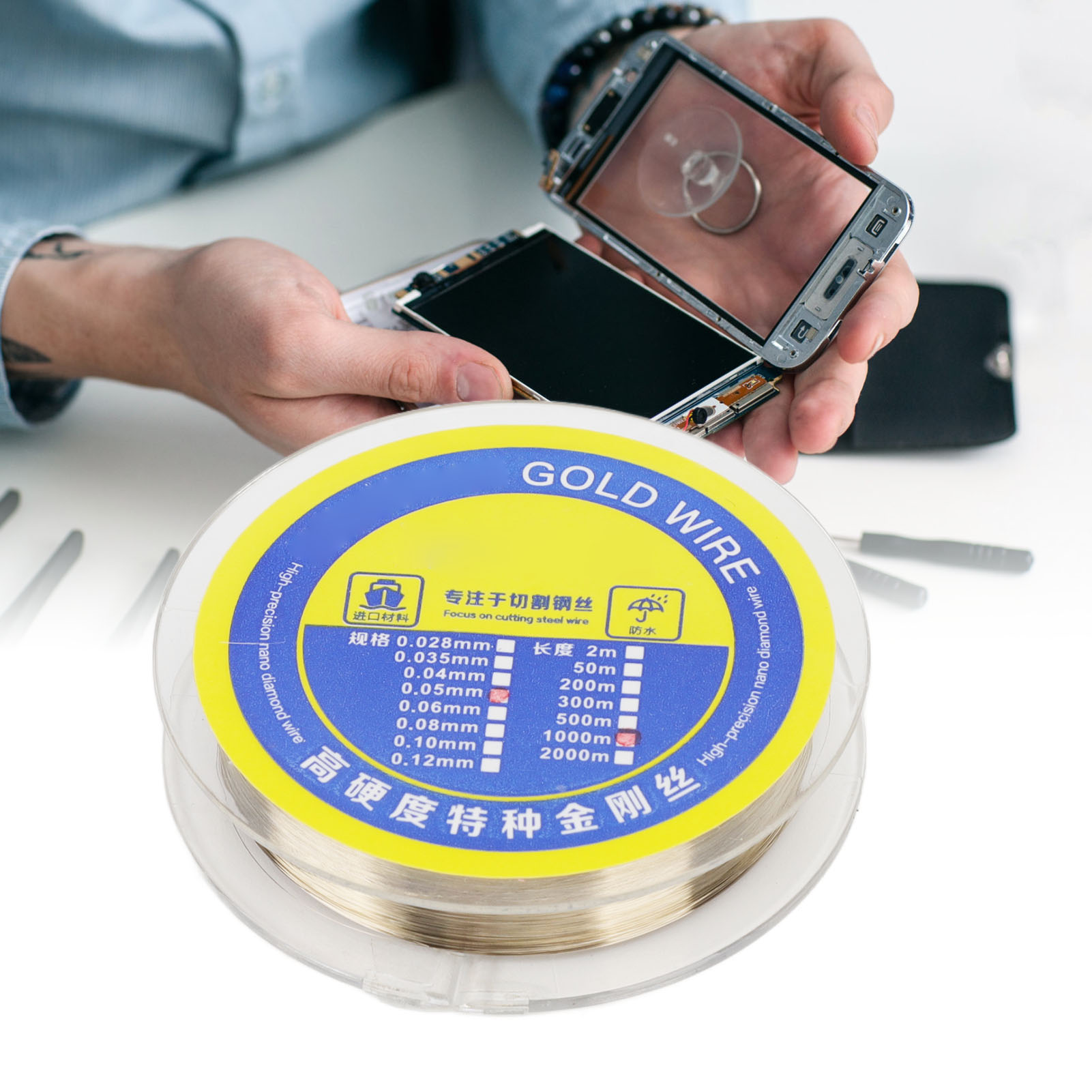 Trenndraht Für Lcd-bildschirme, Stahldraht Zur Bildschirmtrennung, Diamantdraht, 0,05 Mm, 1000 M
