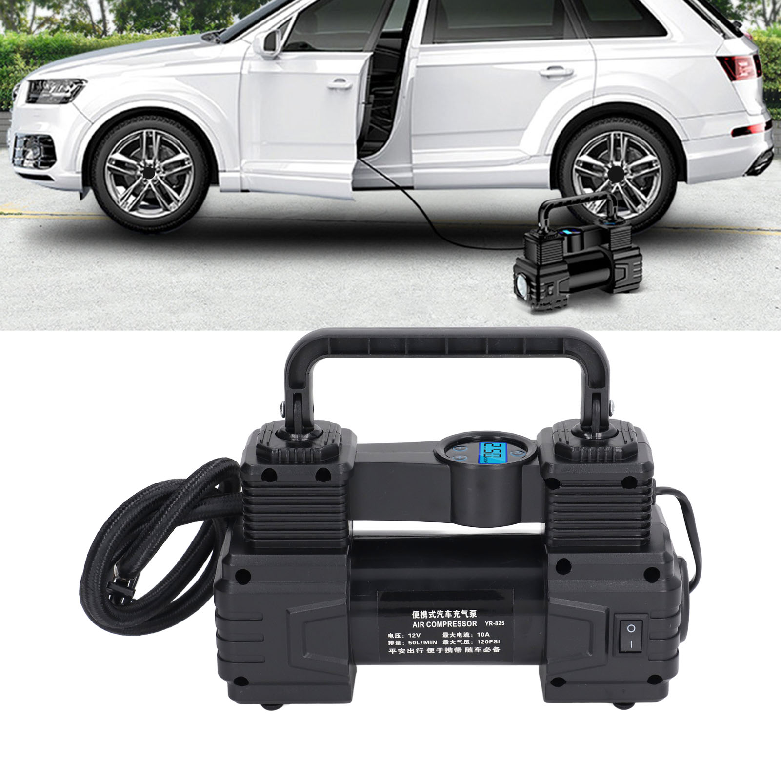 12-v-19-zylinder-kfz-luftkompressor, Hochleistungspumpe, Tragbarer 120-psi-doppelzylinder-reifenfüller Mit Led-arbeitsleuchte. Geeignet Für Pkw, Lkw, Suvs, Wohnmobile, Ballons Usw.
