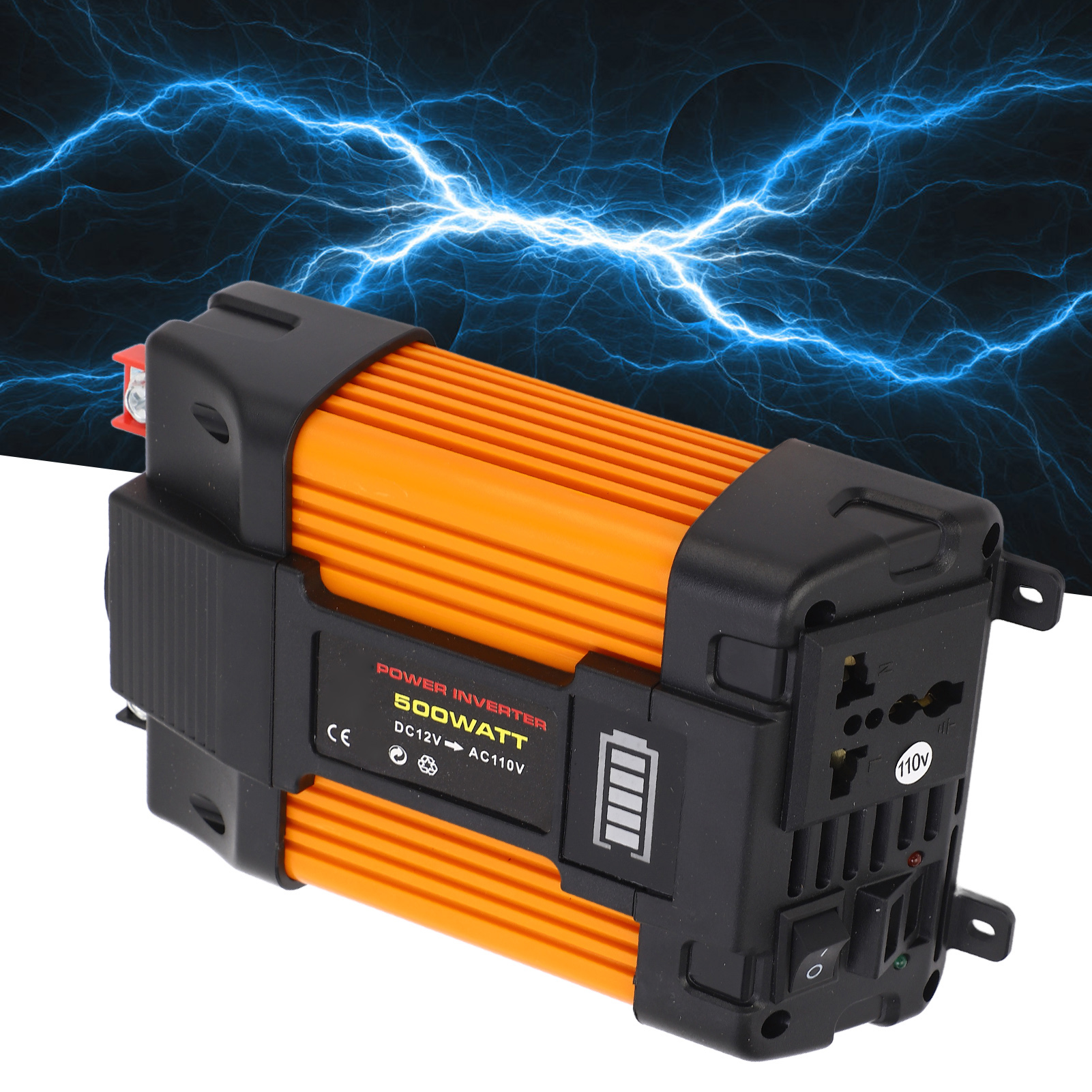 500w Dc12v Zu Ac110v Wechselrichter Mit Korrigiertem Spannungswandler, Batteriestandsanzeige, 2 Usb-anschlüssen, 1 Universalsteckdose, Inklusive Kfz-ladegerät Und Krokodilklemmenkabel.