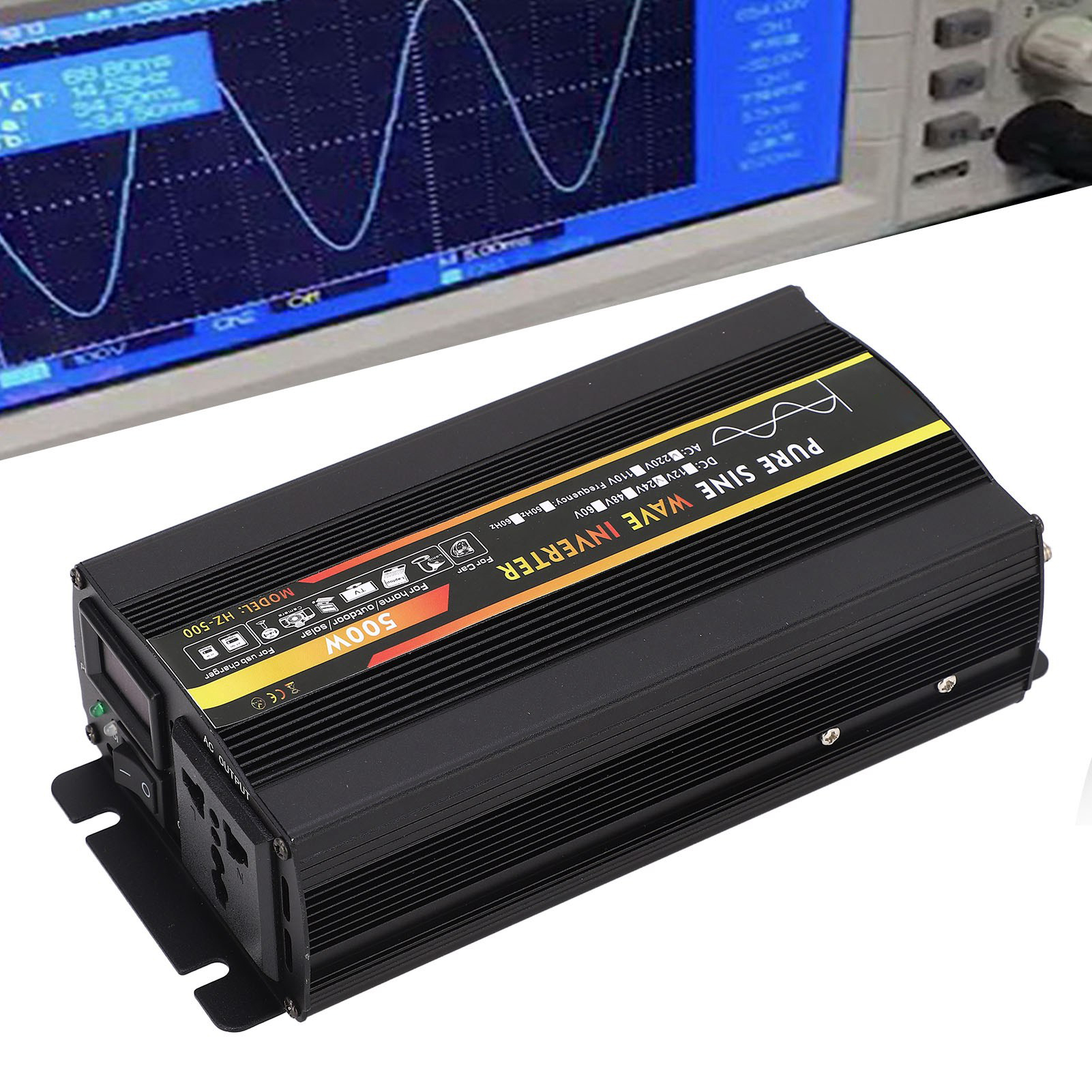 Hz-500 500w Sinus-wechselrichter, 24v Dc Auf 220v Ac Wandler, Mit Led-anzeige, 1 Universalsteckdose, Zigarettenanzünder-ladegerät Und Krokodilklemmen-batteriekabel.
