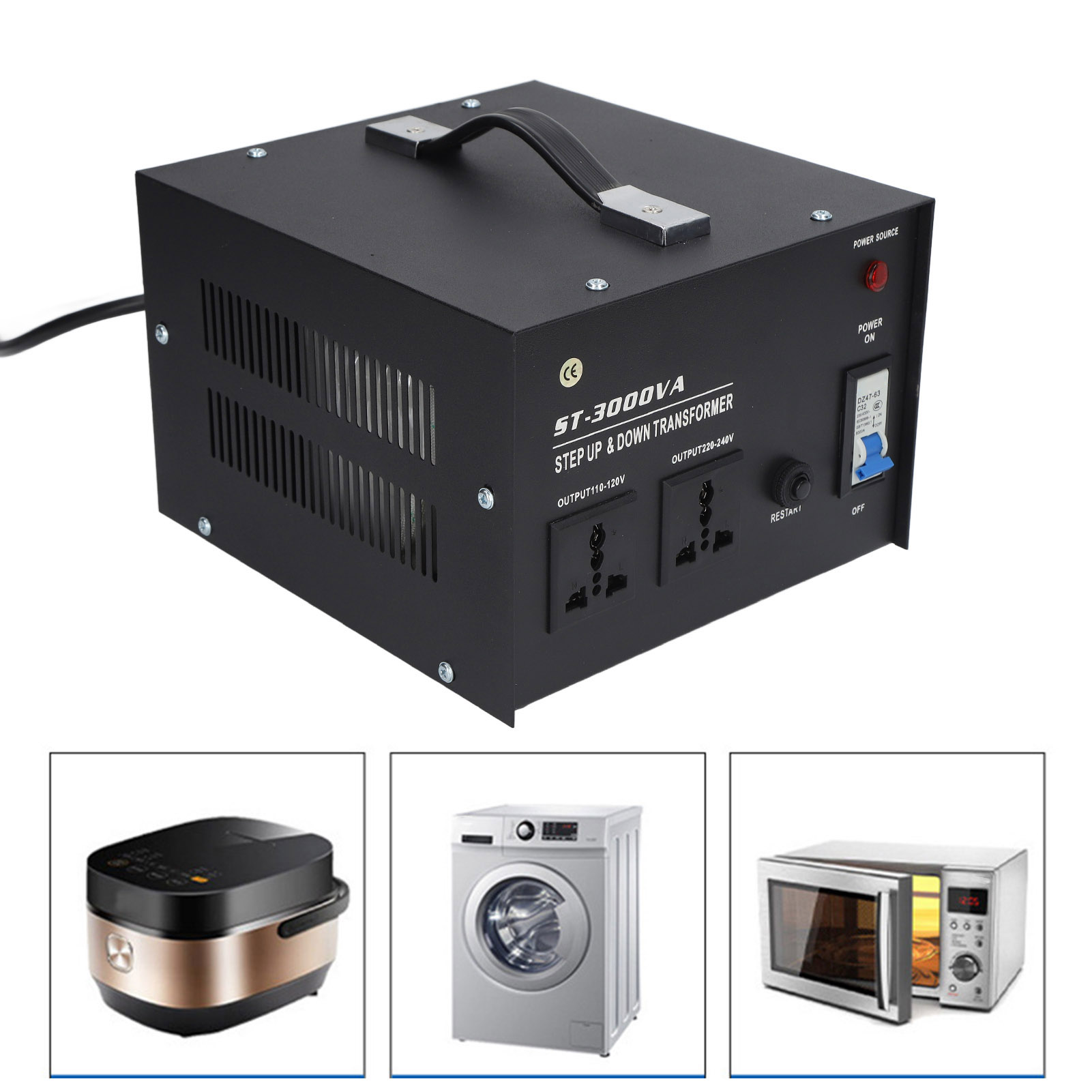St-3000va Aufwärtstransformator, 110 V Auf 220 V / 220 V Auf 110 V, Standard-eurostecker, 110 V–120 V / 220 V–240 V