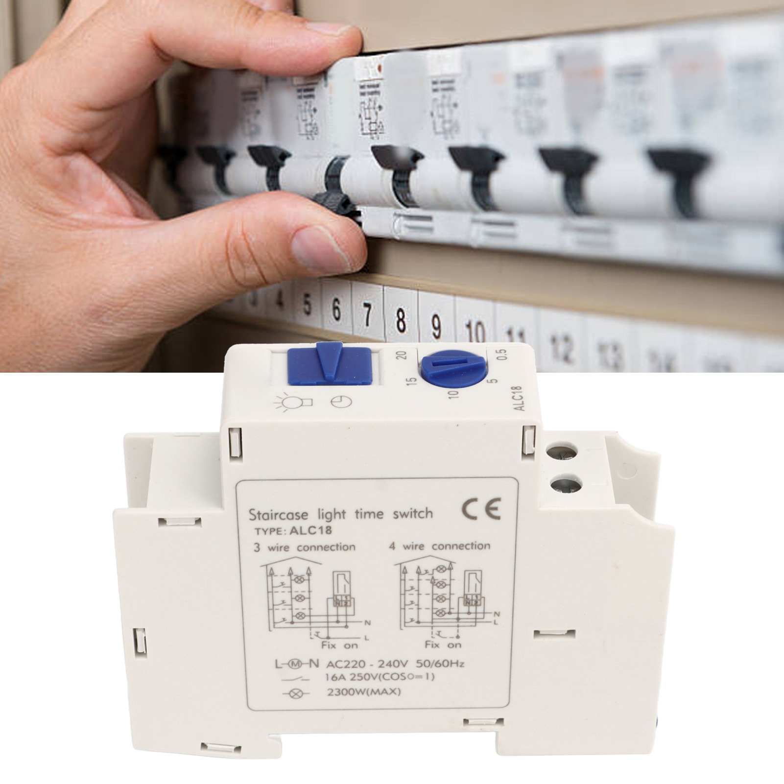 Alc-18 Treppenhausbeleuchtungs-timer 0,5 Min-20 Min, Zeitgesteuerter Leitungsschutzschalter, 220-240 Vac.