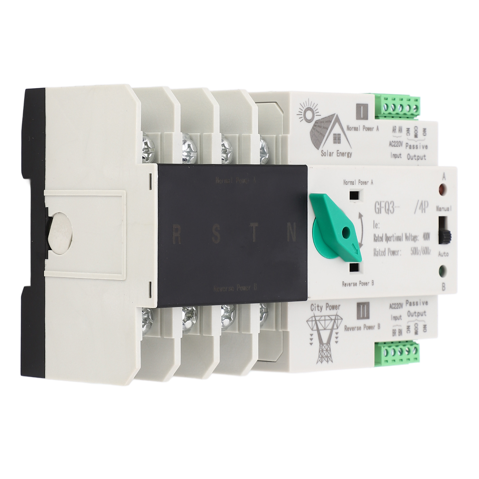 Automatische 400-v-wechselstrom-umschaltanlage Mit Millisekunden-schaltzeit Und Unterbrechungsfreier Stromversorgung. Zeitverzögerter Schaltregler, 50/60 Hz, Photovoltaik-netzanschluss, 4p100a.