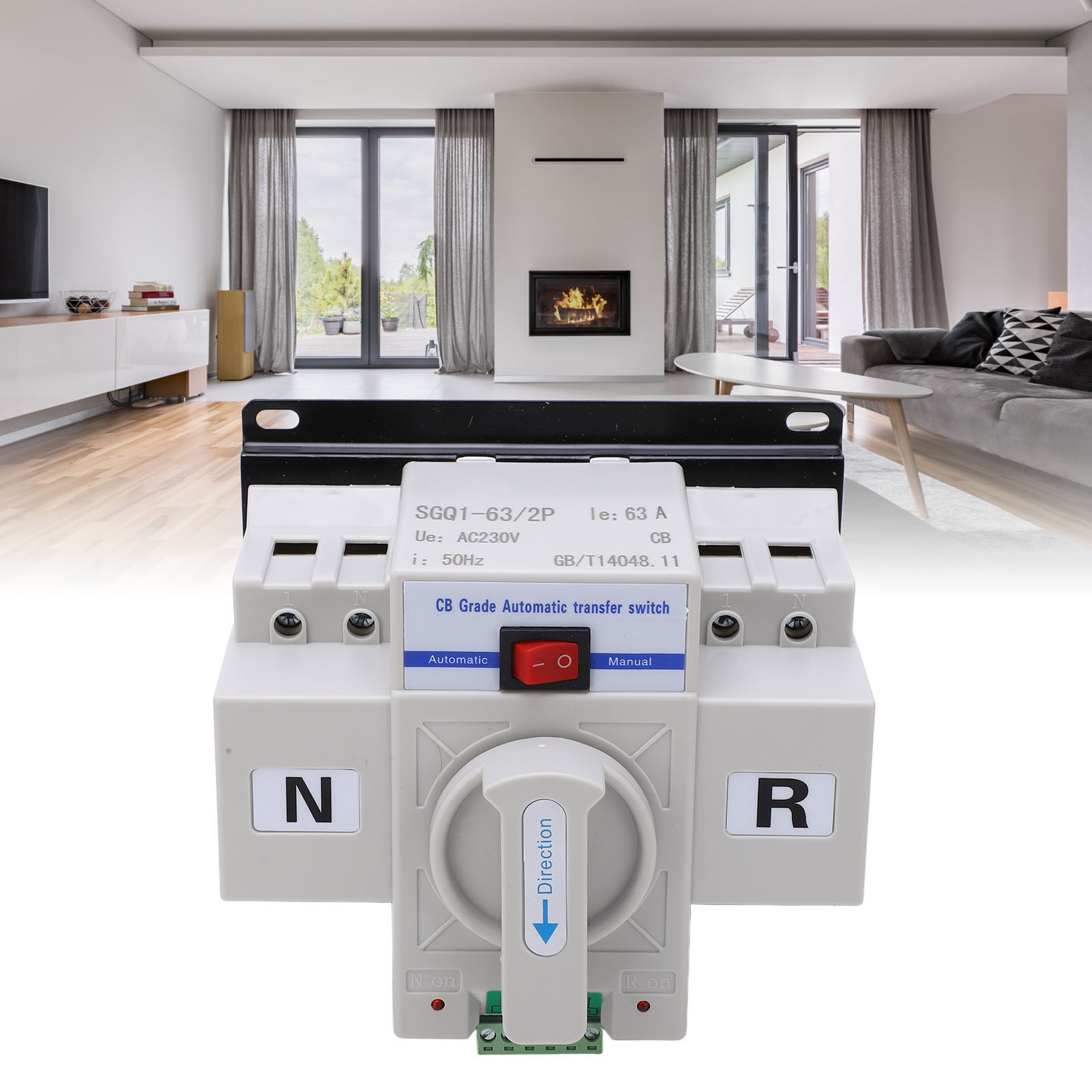 Sgq1-63/2p 63a Automatischer Umschalter Mit Zwei Stromversorgungen, Brandschutztyp, 230 V