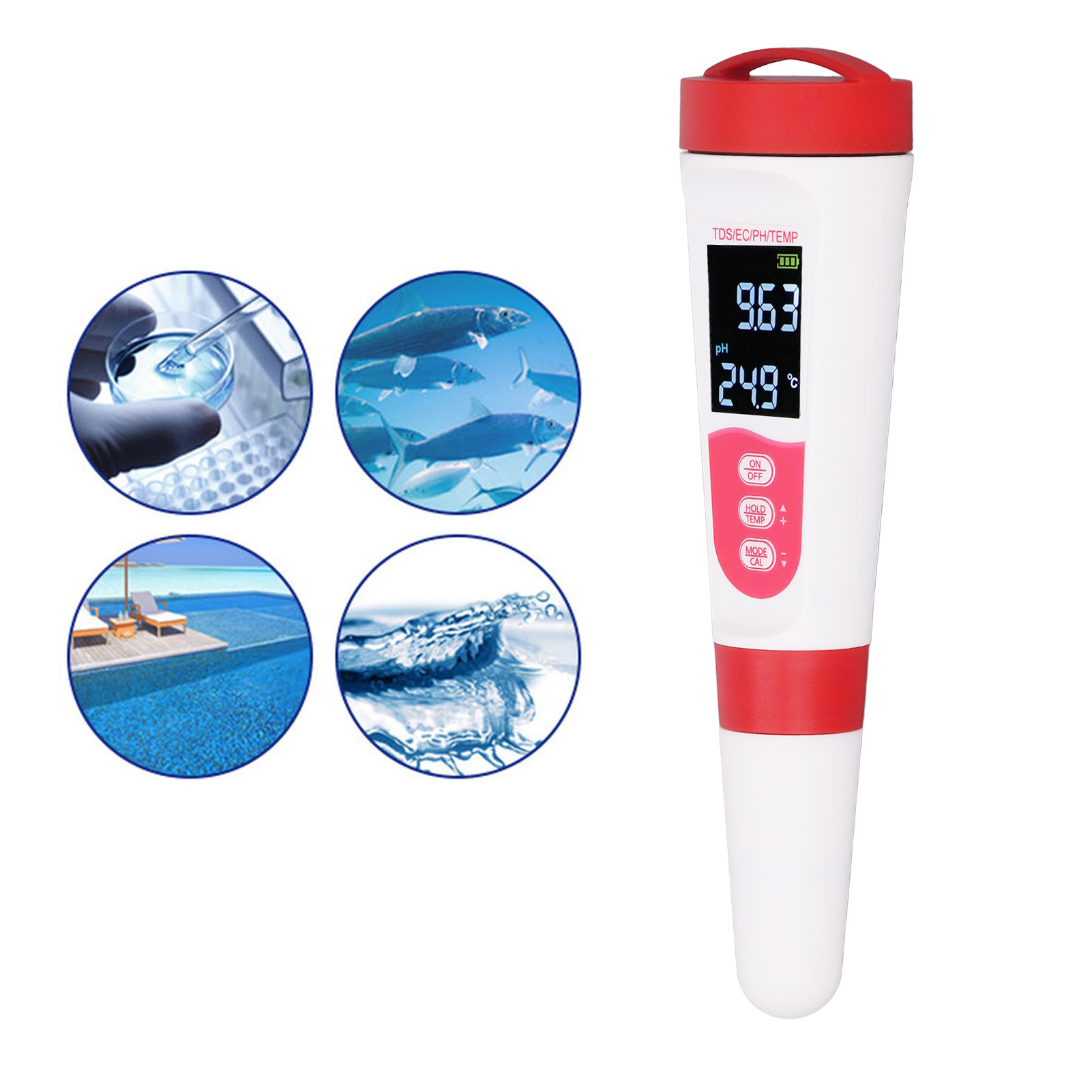 4-in-1-teststift: Temperatur/tds/ec/säuregehalt/basengehalt