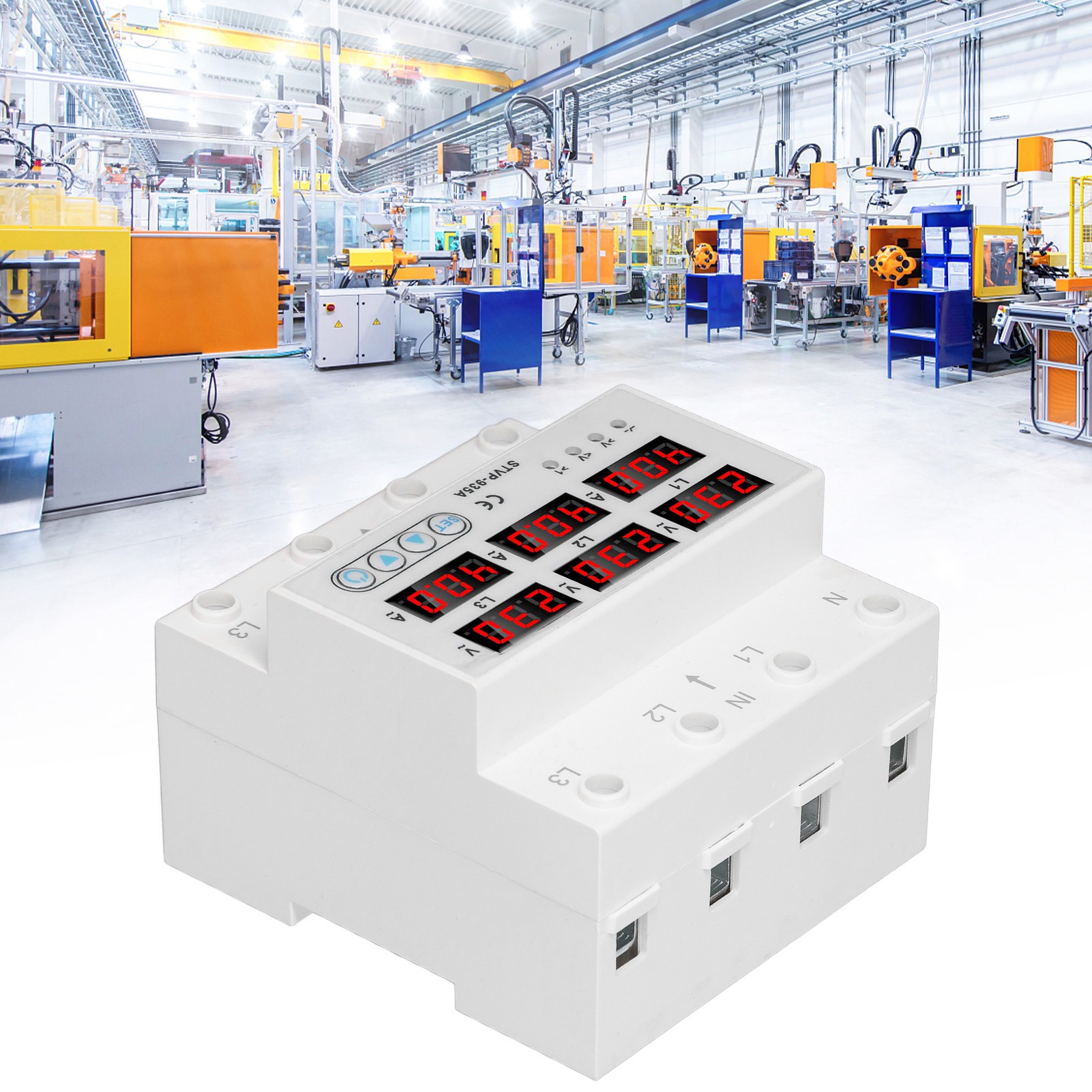 Stvp-935a Ac220/380v, Drehstrom, Sechs Anzeigen, Din-schienenmontage, Einstellbare Spannung Und Stromstärke, Automatische Rückstellung, Überspannungs-/unterspannungsschutz Und Strombegrenzung, 40 A